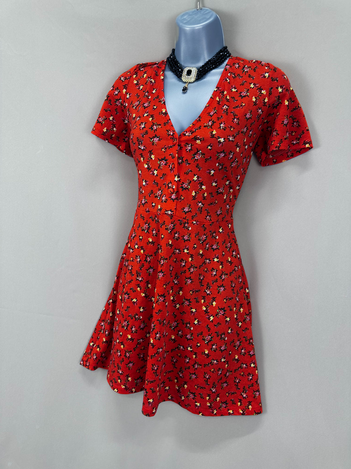 Stunning Zara burnt orange multi floral print short sleeve a-line short pretty dress 8