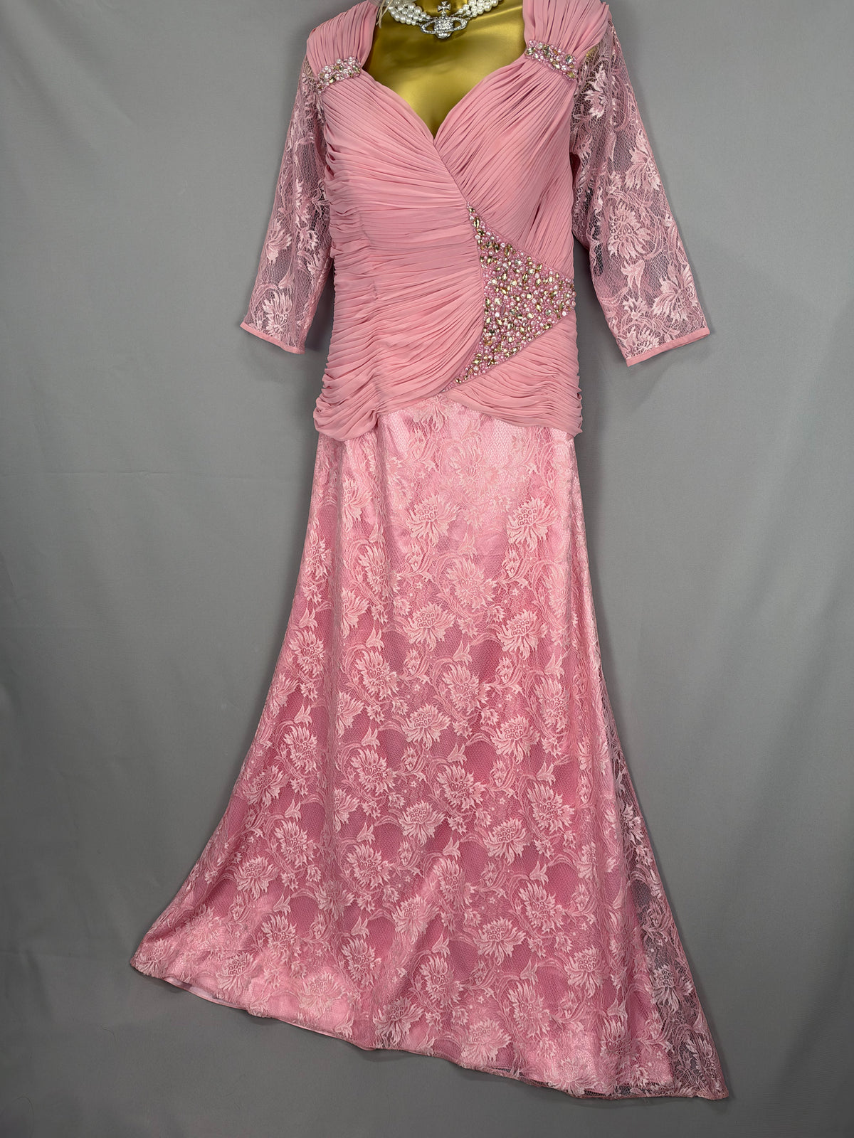 Stunning Zeila Donna pink lace diamanté mother of the bride/groom wedding guest long dress uk 14