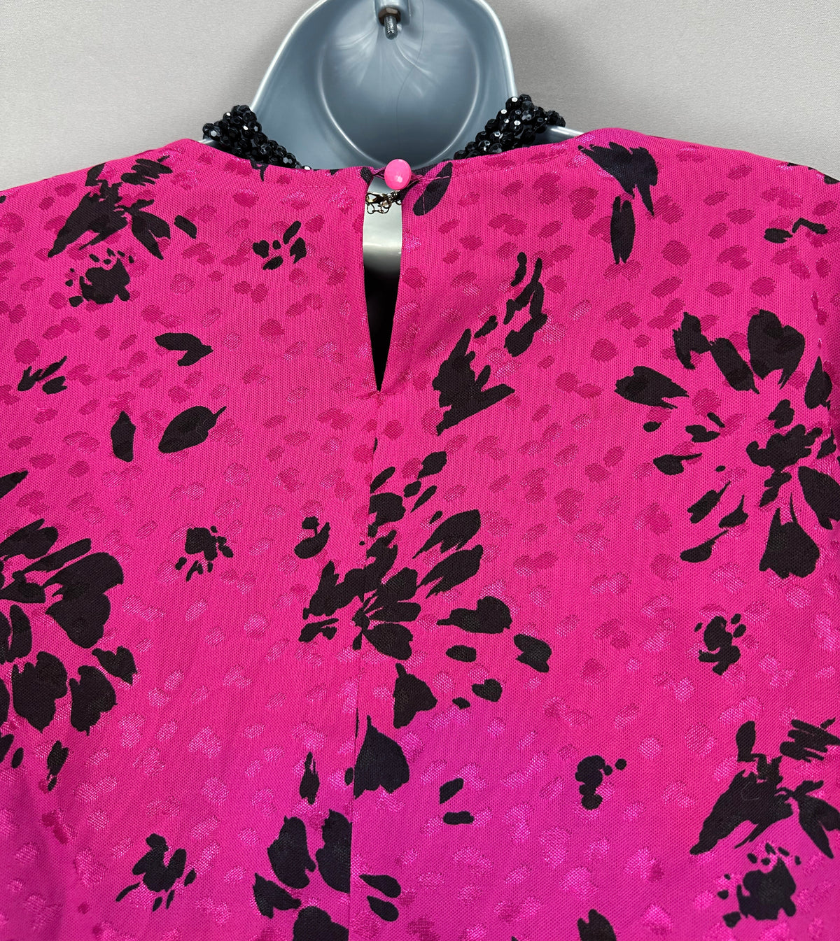 Shelana vintage magenta & black floral drop waist approx late 80s formal calf length dress uk 10