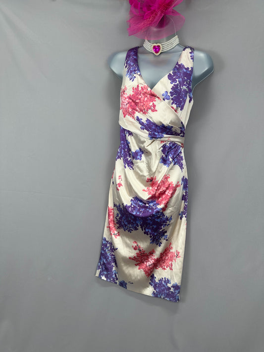 BNWT Coast multi floral printed satin style wedding knee length stunning dress 12