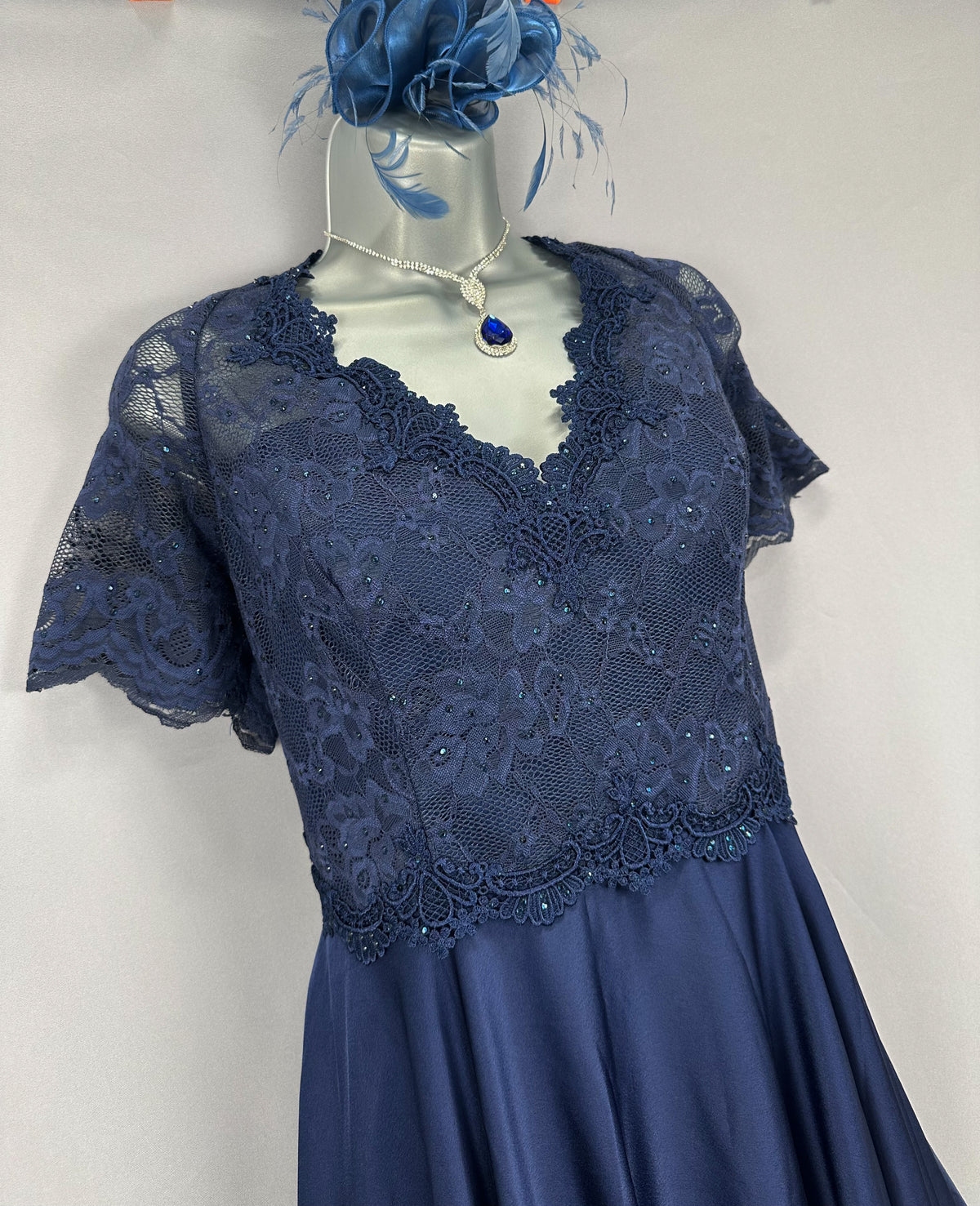 Bnwt Mascara London navy lace diamanté wedding mother of the bride/groom calf length dress 16