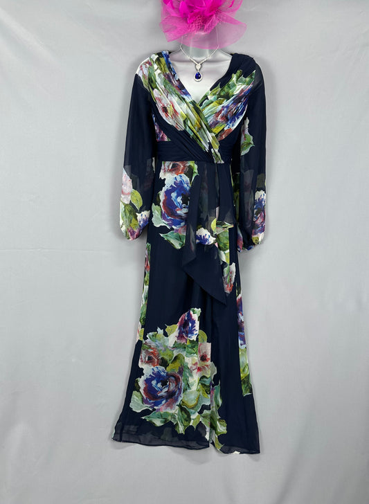Adrianna Papell navy floral multi occasion wedding long maxi dress size 8