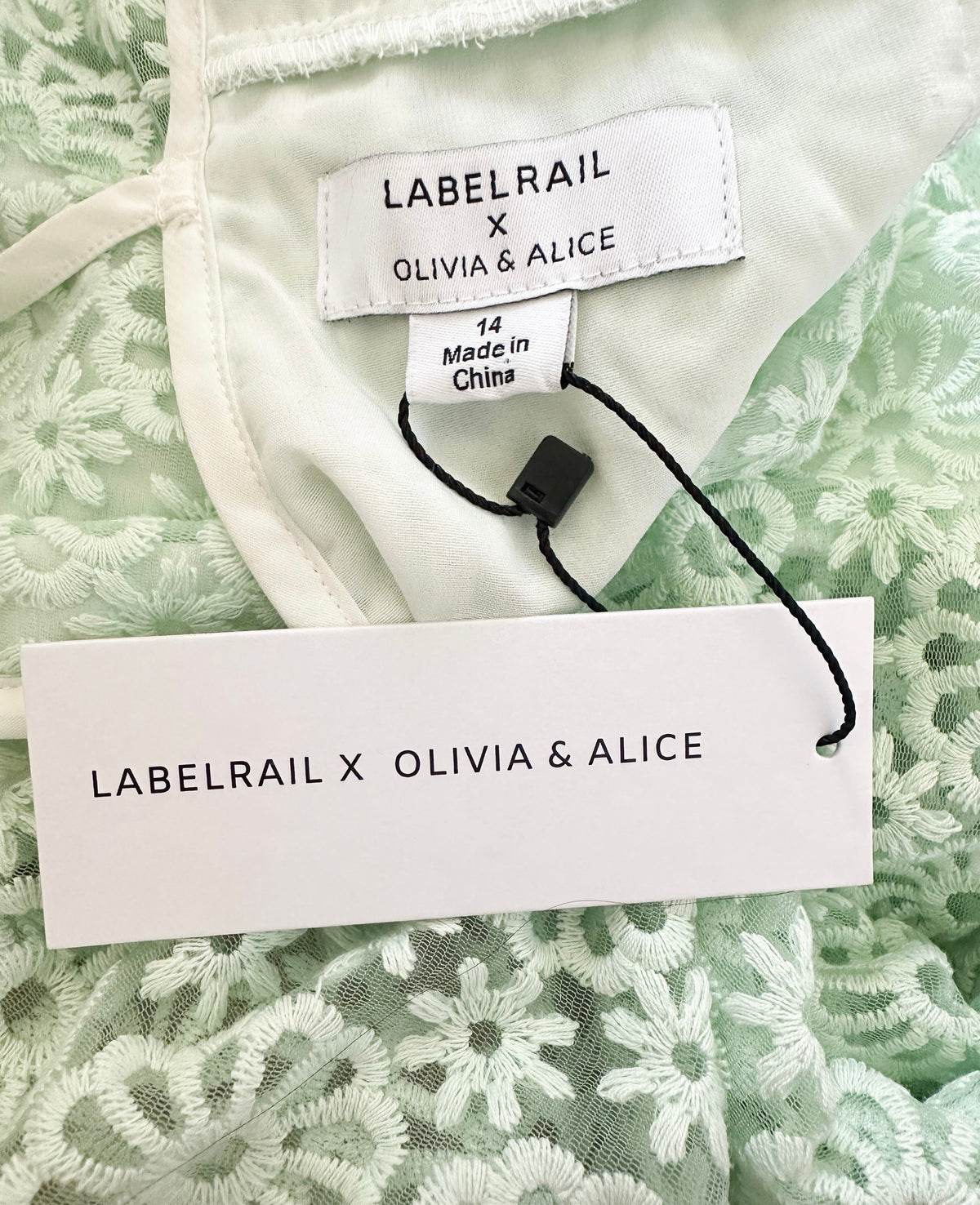 Bnwt labelrail x Olivia & Alice mint/white embroidery occasion long dress with back detail 14