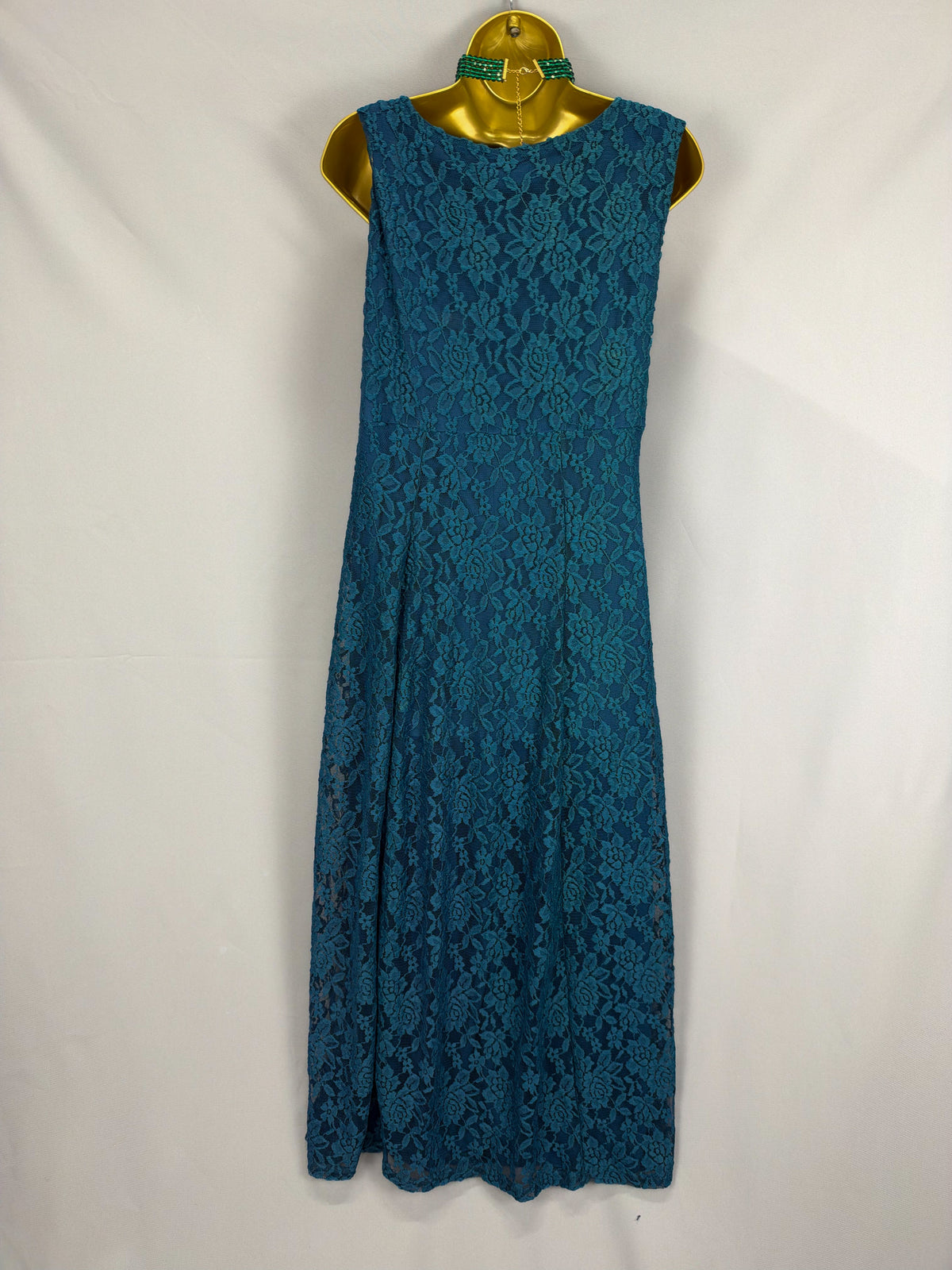 Stunning new Nightingales teal lace maxi mother of the bride/groom lace long dress suit uk 20