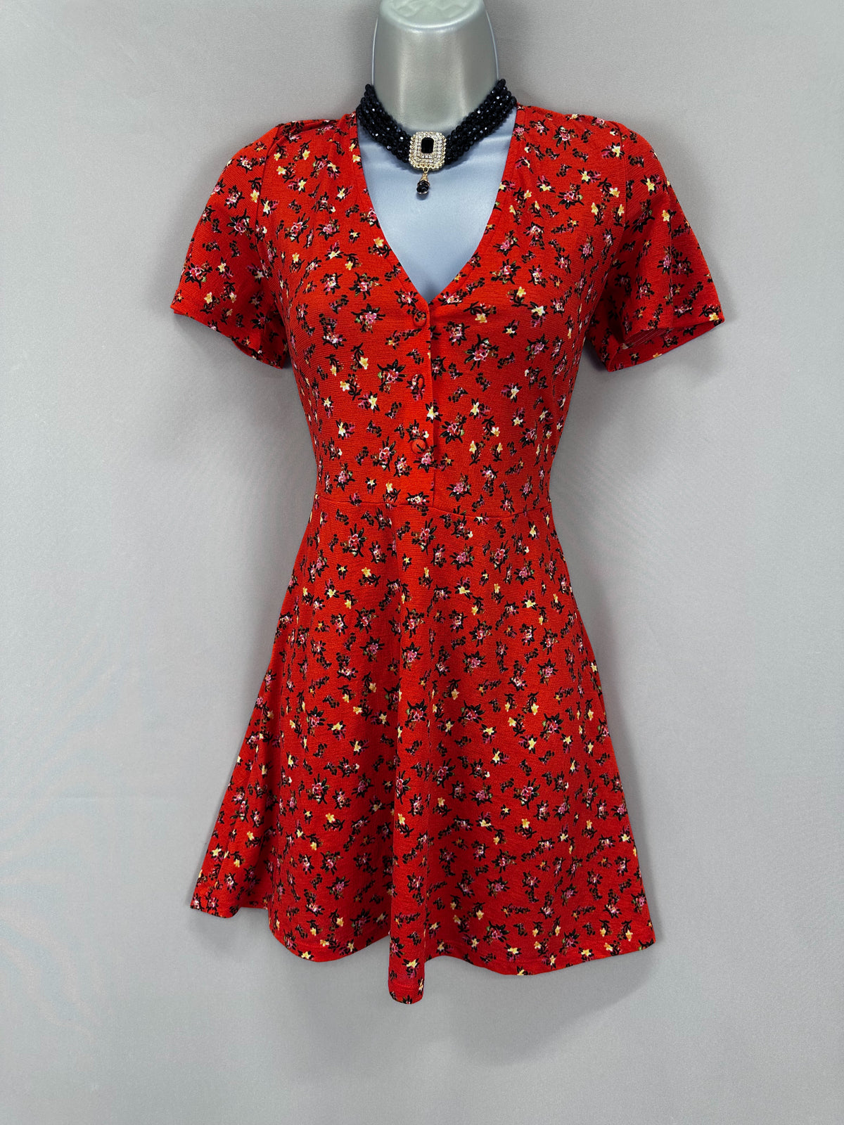 Stunning Zara burnt orange multi floral print short sleeve a-line short pretty dress 8