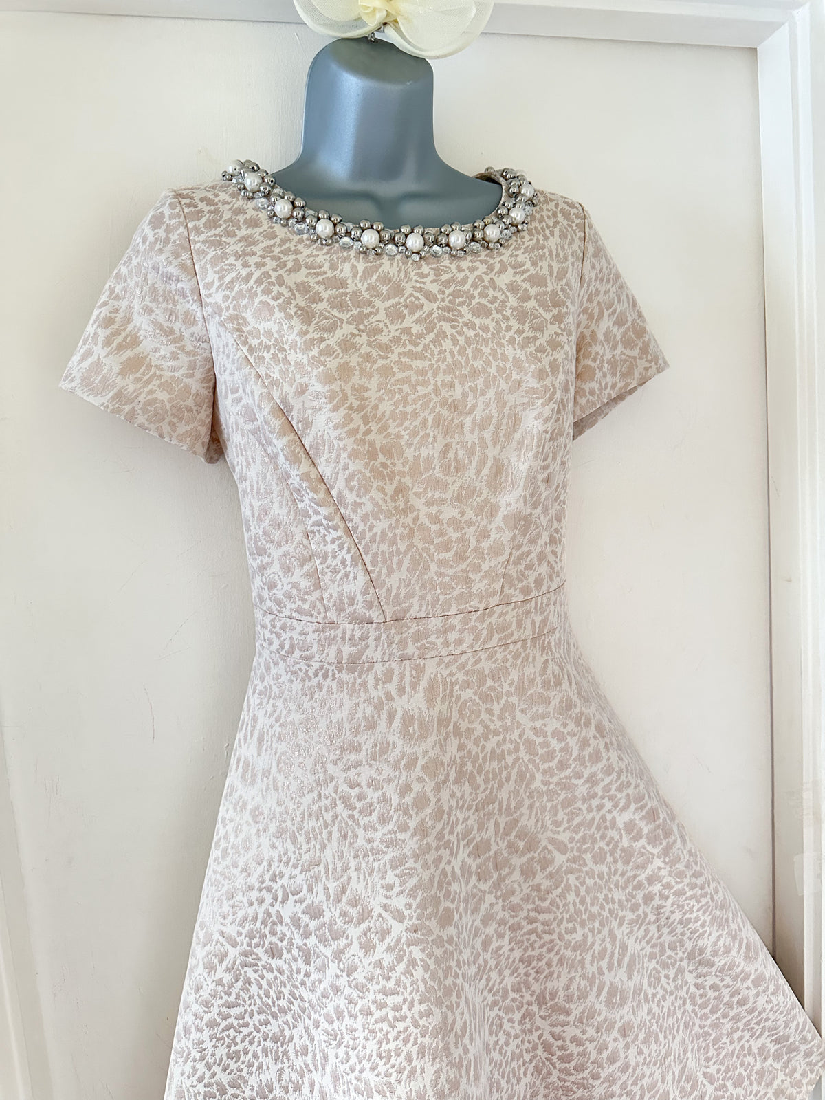M&S Collection champagne beaded neckline mother of the bride a-line dress 16
