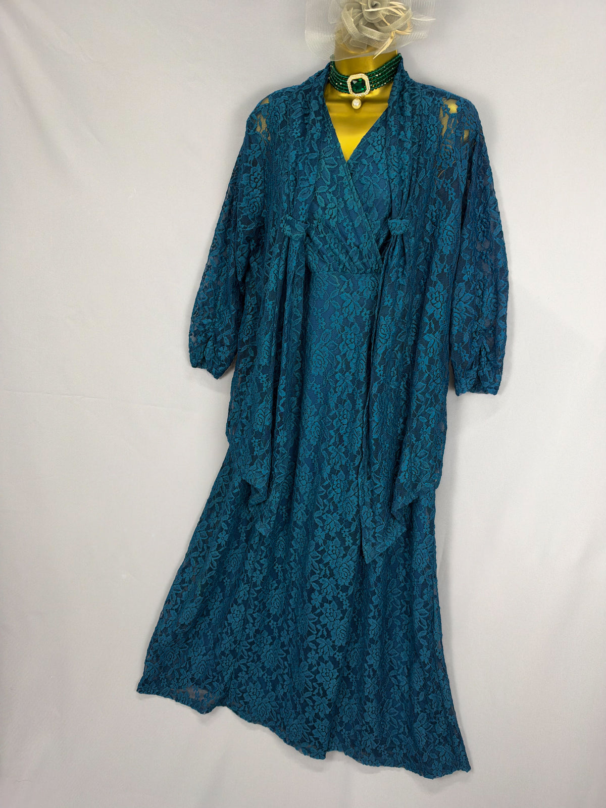 Stunning new Nightingales teal lace maxi mother of the bride/groom lace long dress suit uk 20