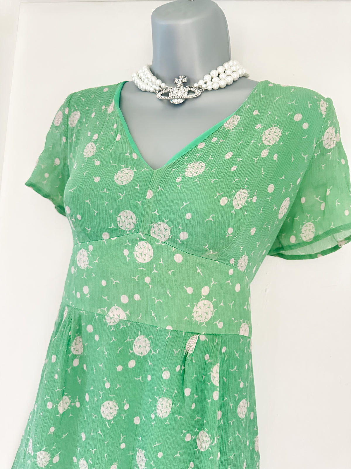 Dickens and Jones silk mint green printed short sleeve summer above knee dress size 14