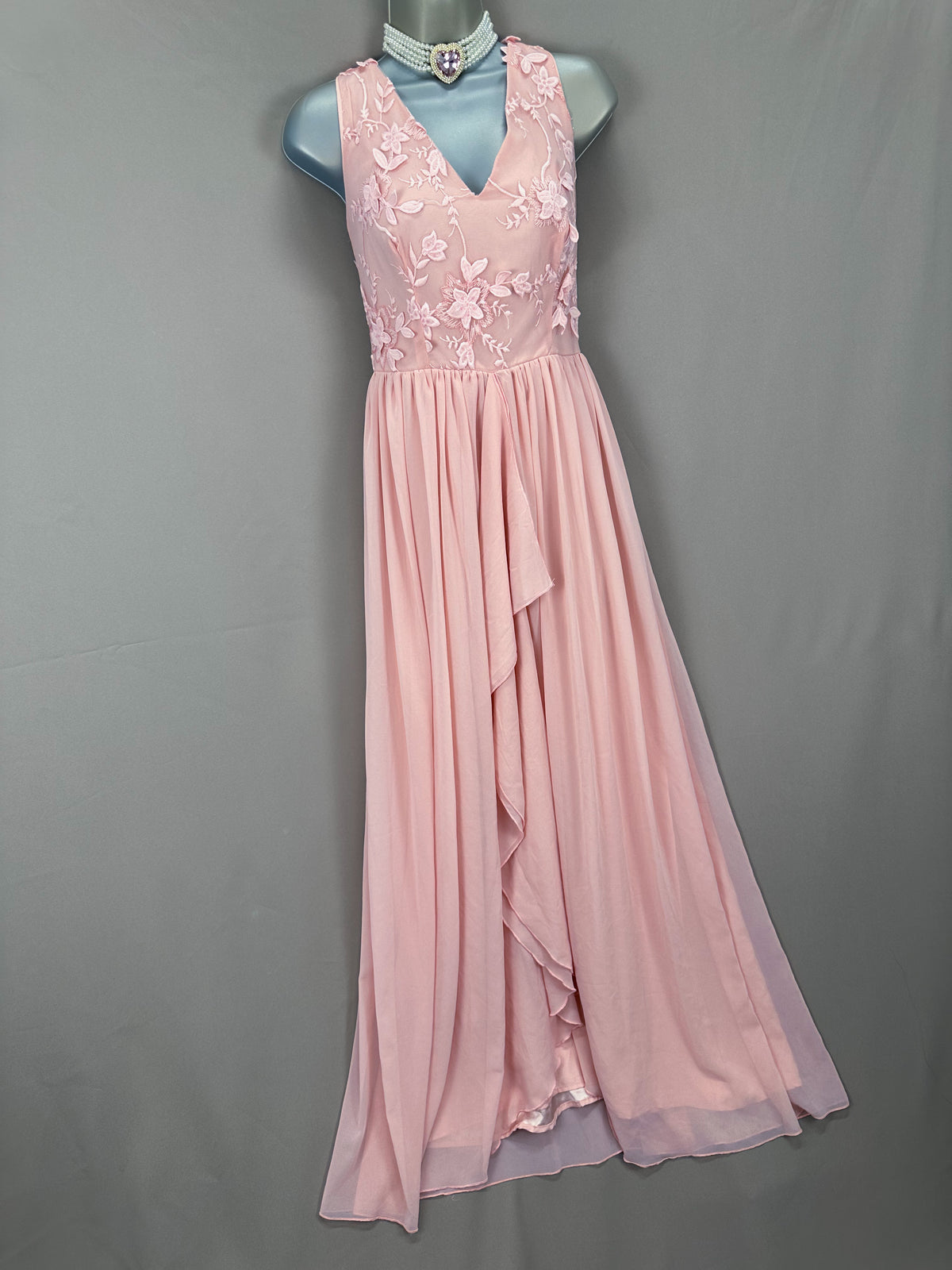 Stunning new sistaglam light  pink floral embroidery detail wedding bridesmaid  long dress uk 10