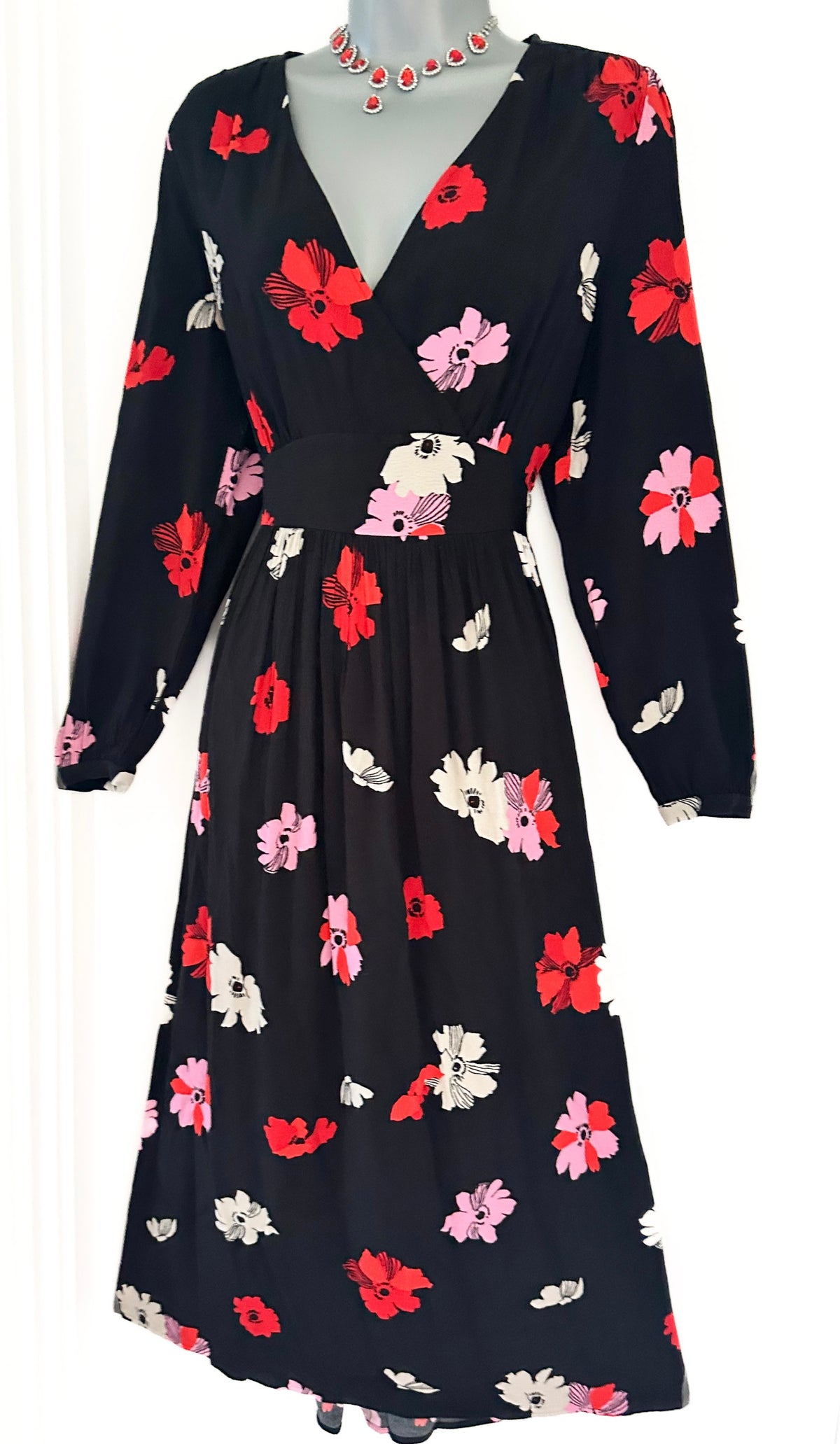 BNWT m&s collection black multi floral v-neck long dress size 8