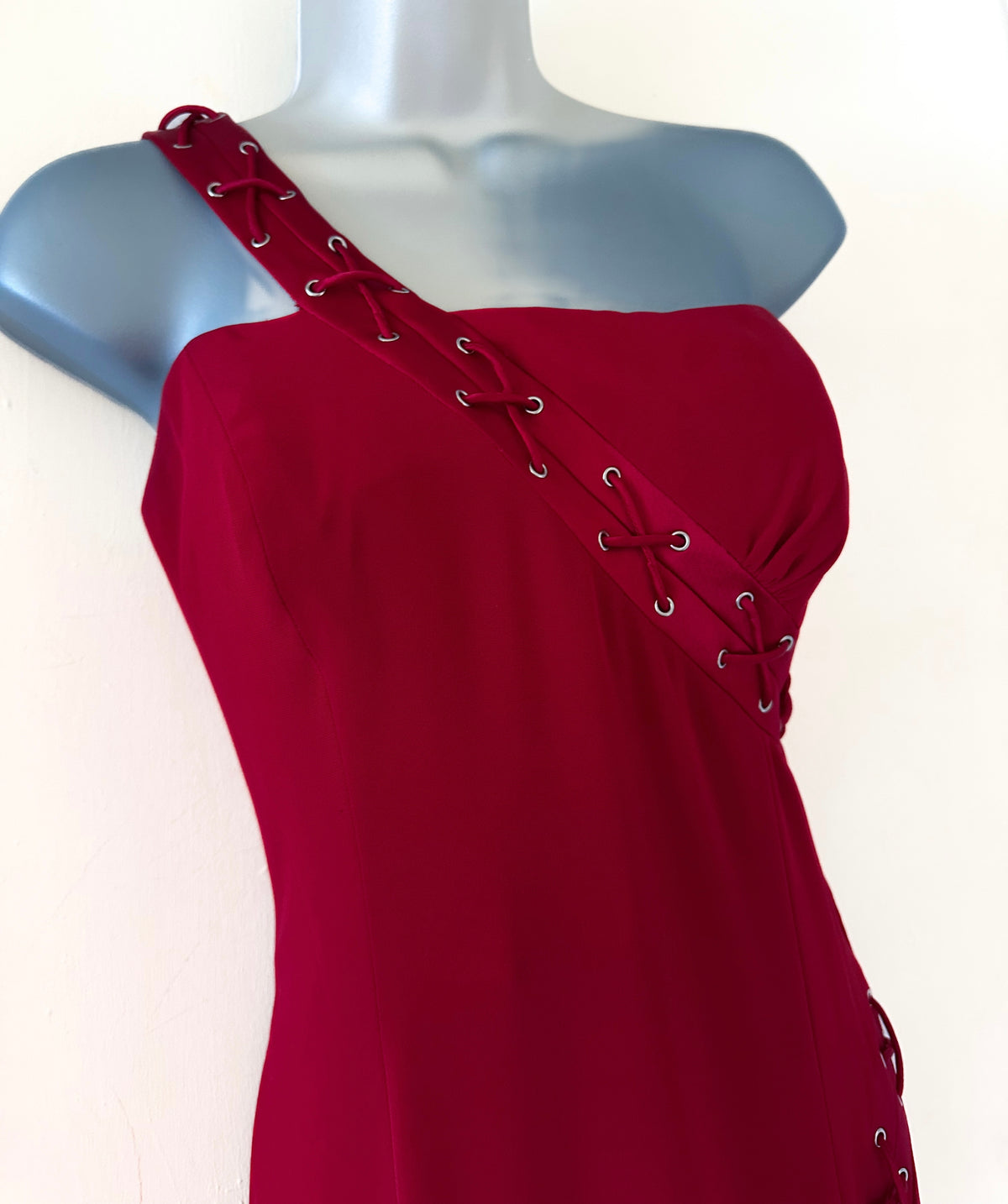 John Charles red one shoulder lace up formal occasion evening long maxi dress 12