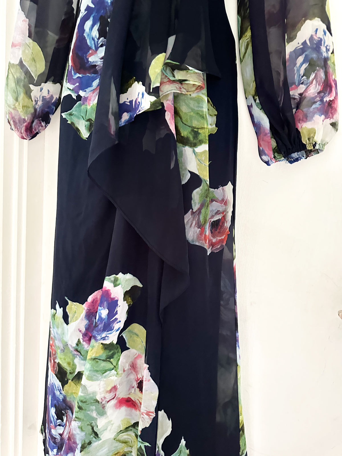 Adrianna Papell navy floral multi occasion wedding long maxi dress size 8
