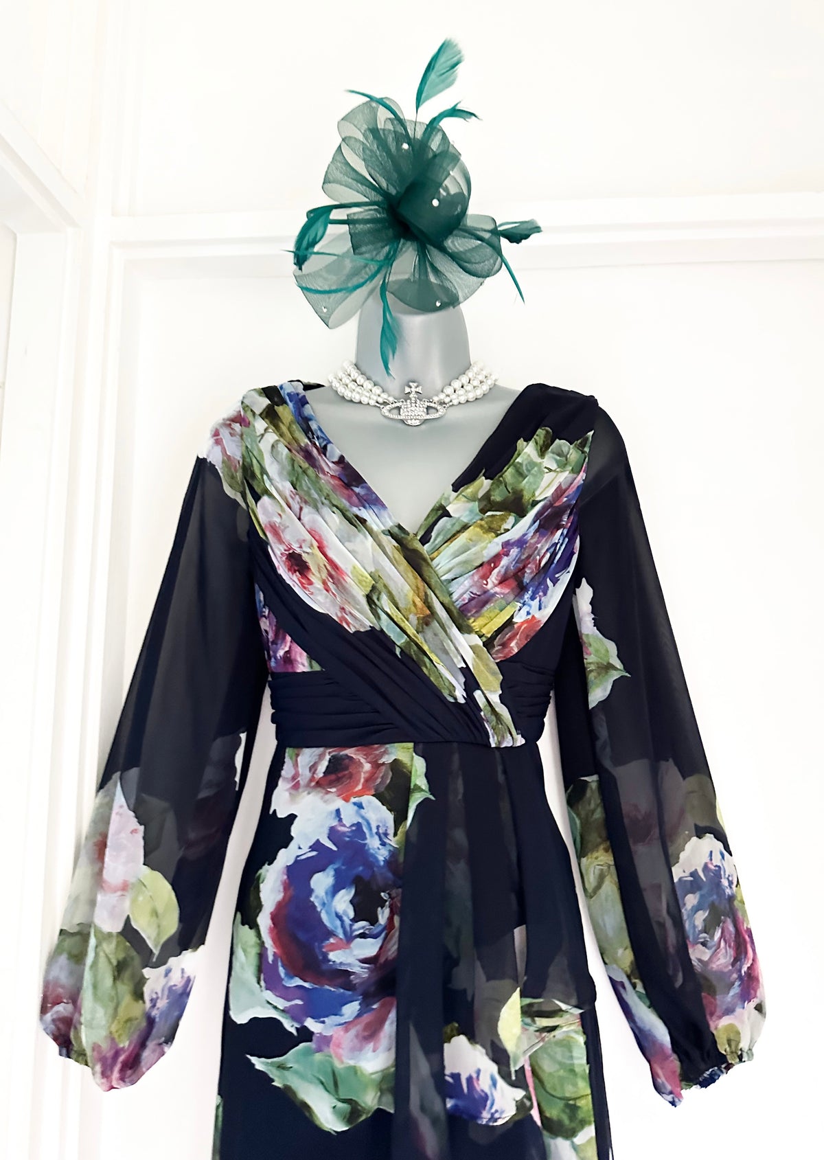 Adrianna Papell navy floral multi occasion wedding long maxi dress size 8