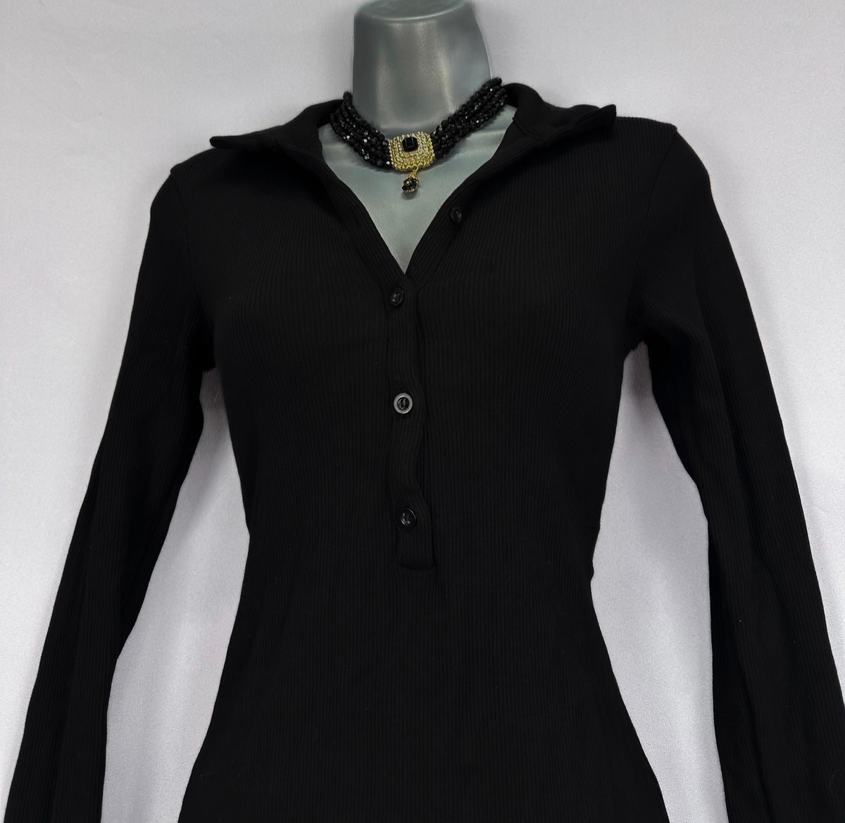 Misspap black cotton collared long short mini dress size 12
