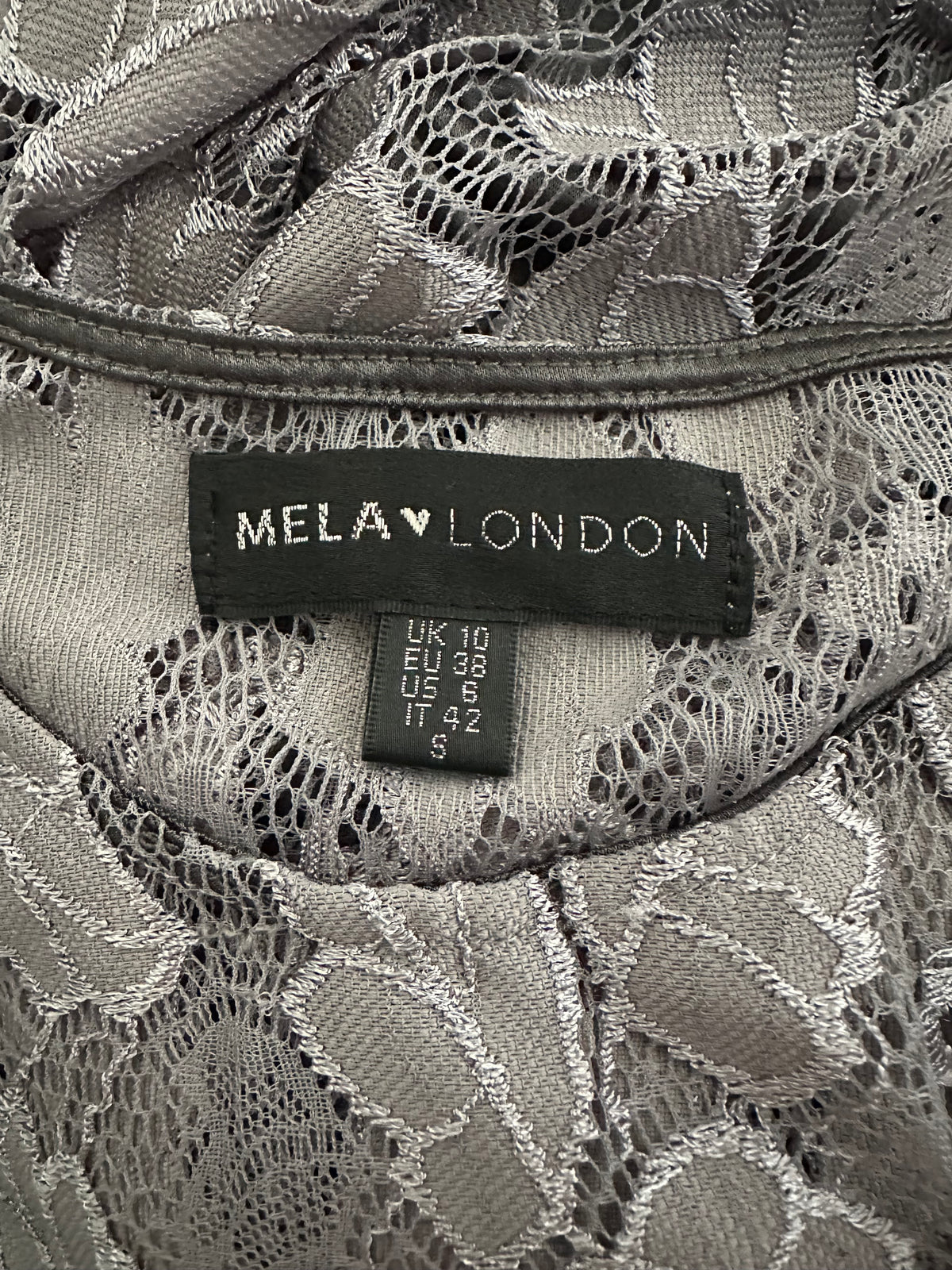 Mela London grey lace elasticated waist sleeveless a-line short occasion dress 8