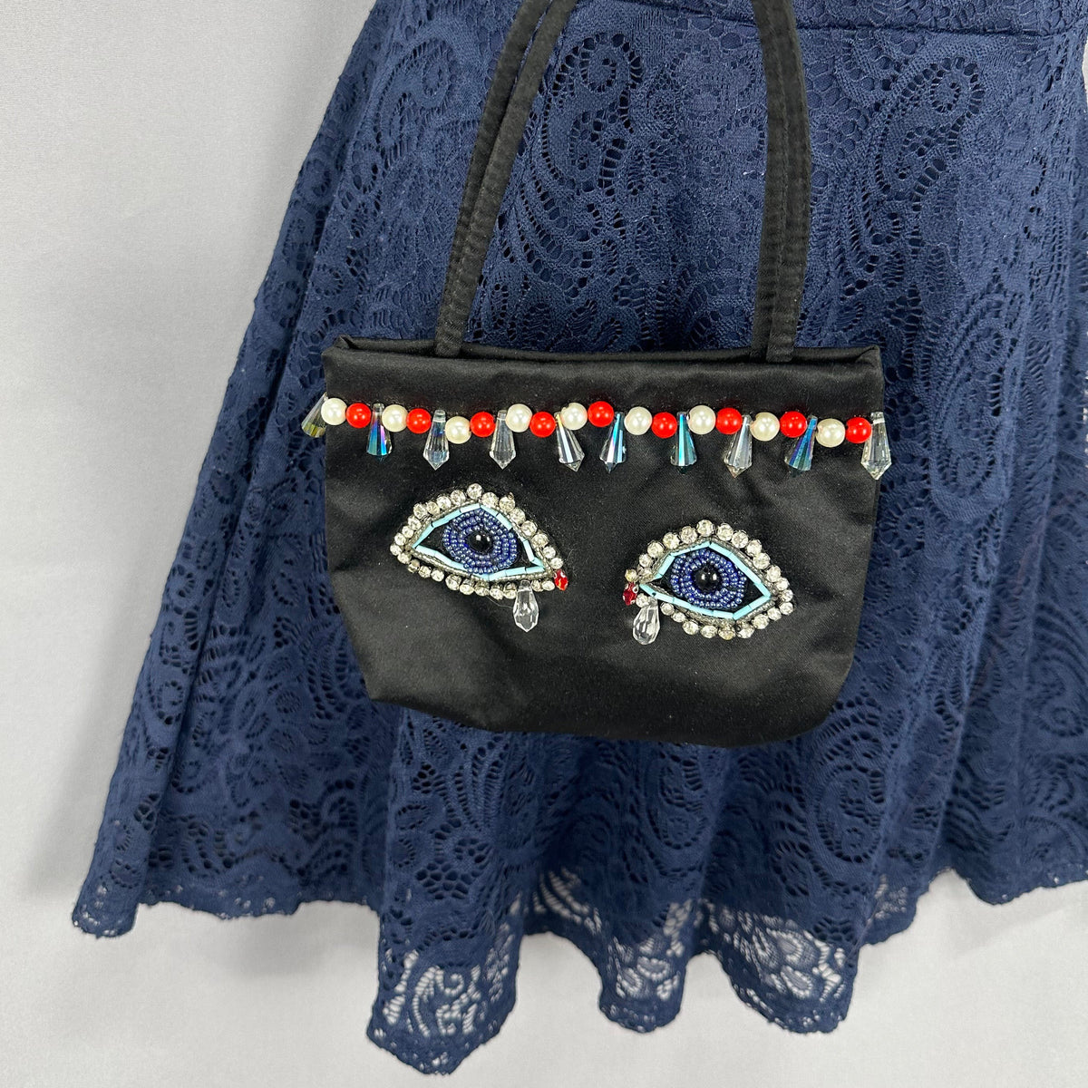 Striking new one of a kind Reworked by nicolle One of a kind beaded eye evening party black bag