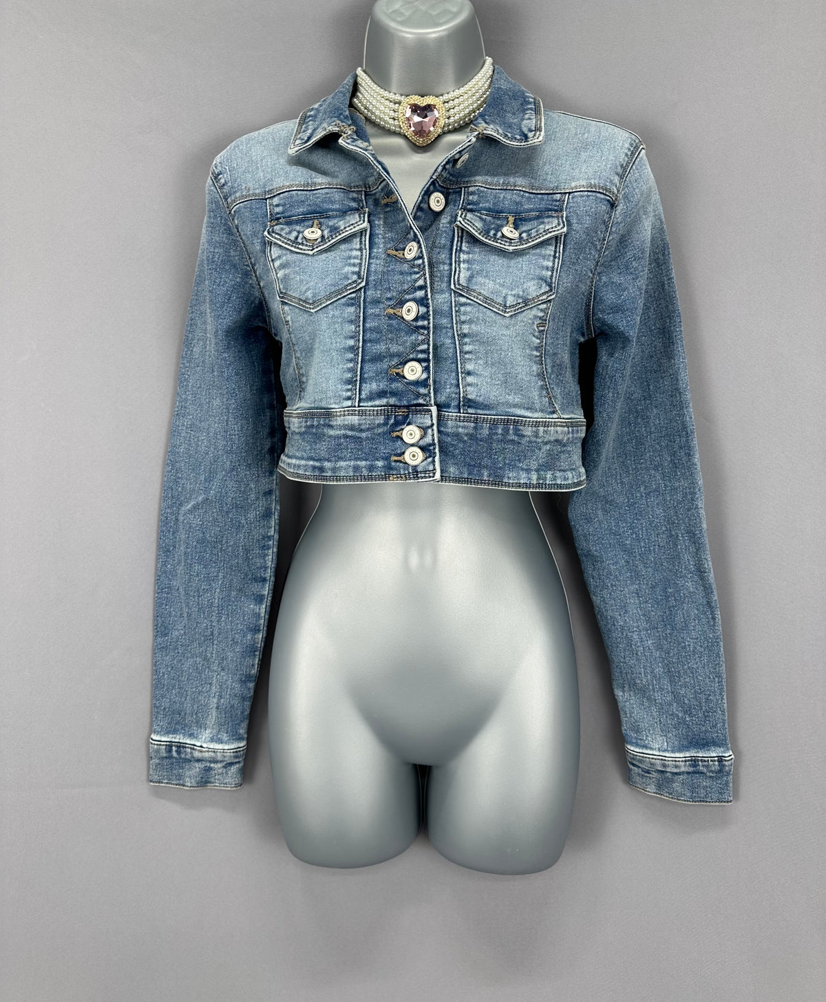 Stylish Only pale blue denim smart casual cropped jacket 6
