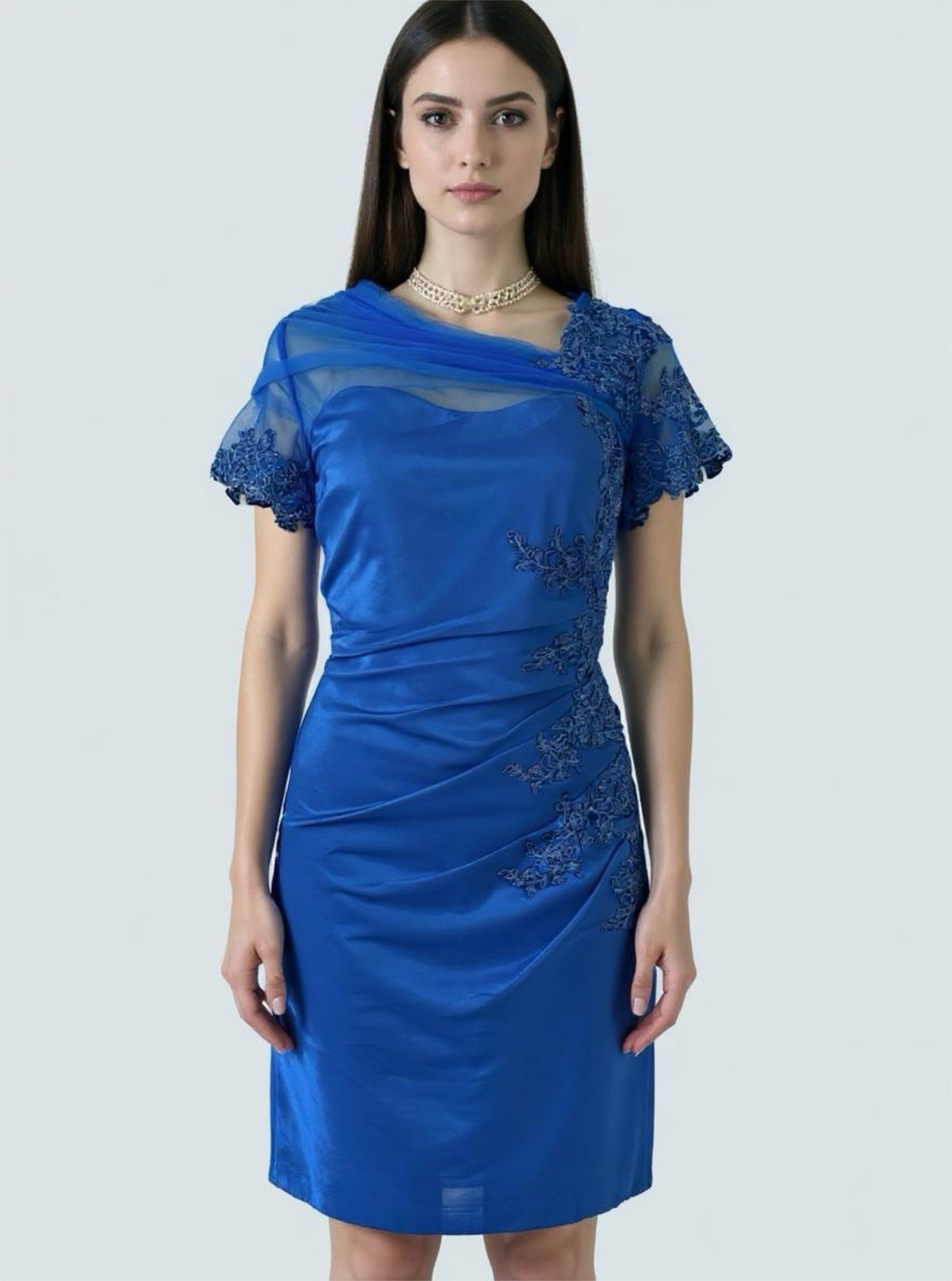 No label royal blue embroidered mother of the bride knee length occasion dress size 8