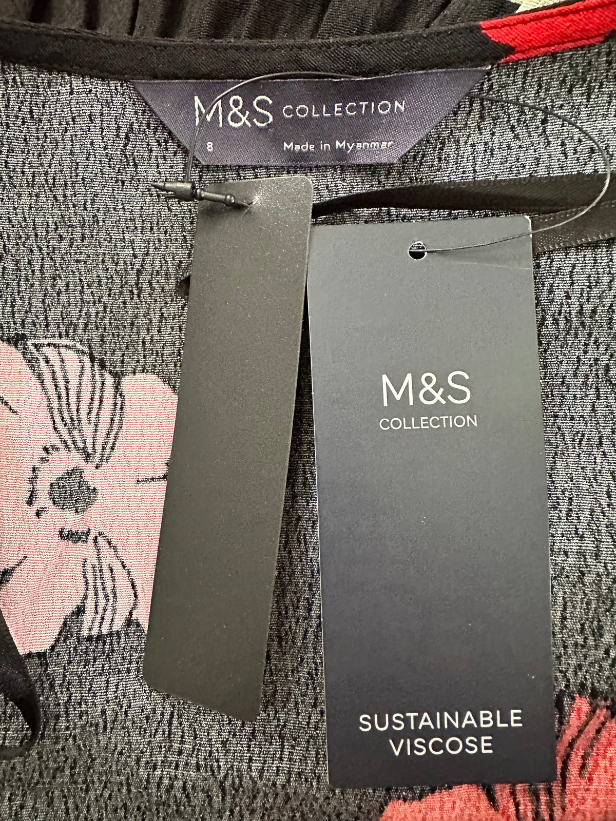BNWT m&s collection black multi floral v-neck long dress size 8