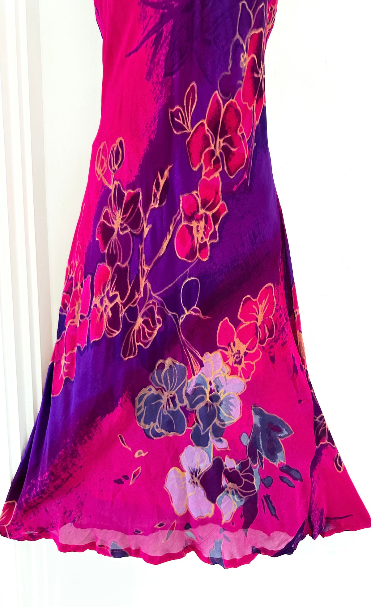 Adini pink/purple floral printed sleeveless summer boho calf length dress size M (Uk 14)