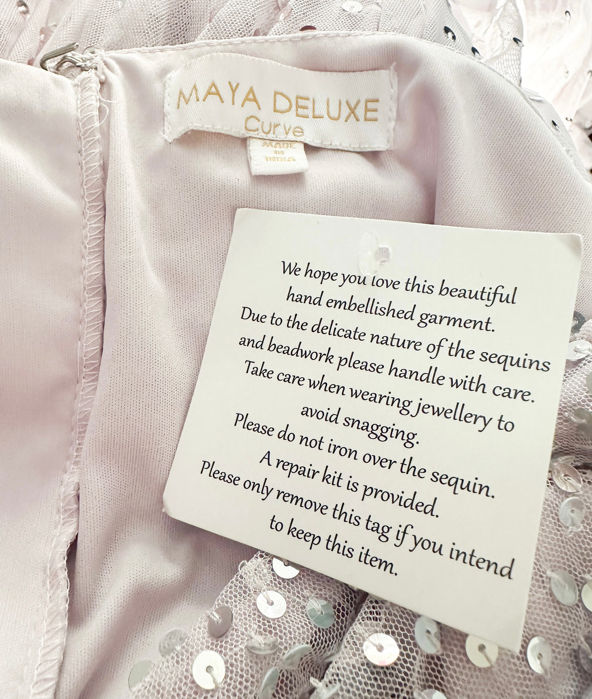 BNWT Maya Deluxe curve light pink/lilac sequin occasion midi dress size 20