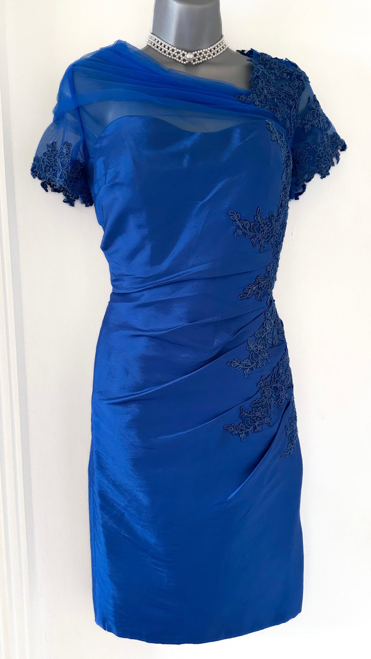 No label royal blue embroidered mother of the bride knee length occasion dress size 8