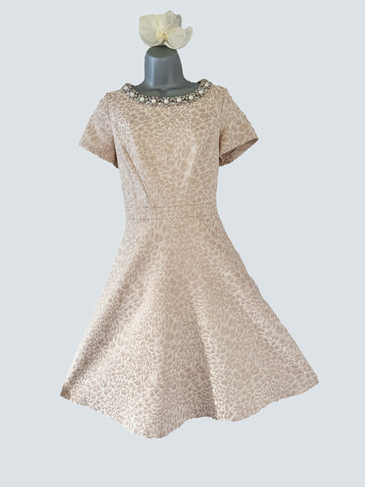 M&S Collection champagne beaded neckline mother of the bride a-line dress 16