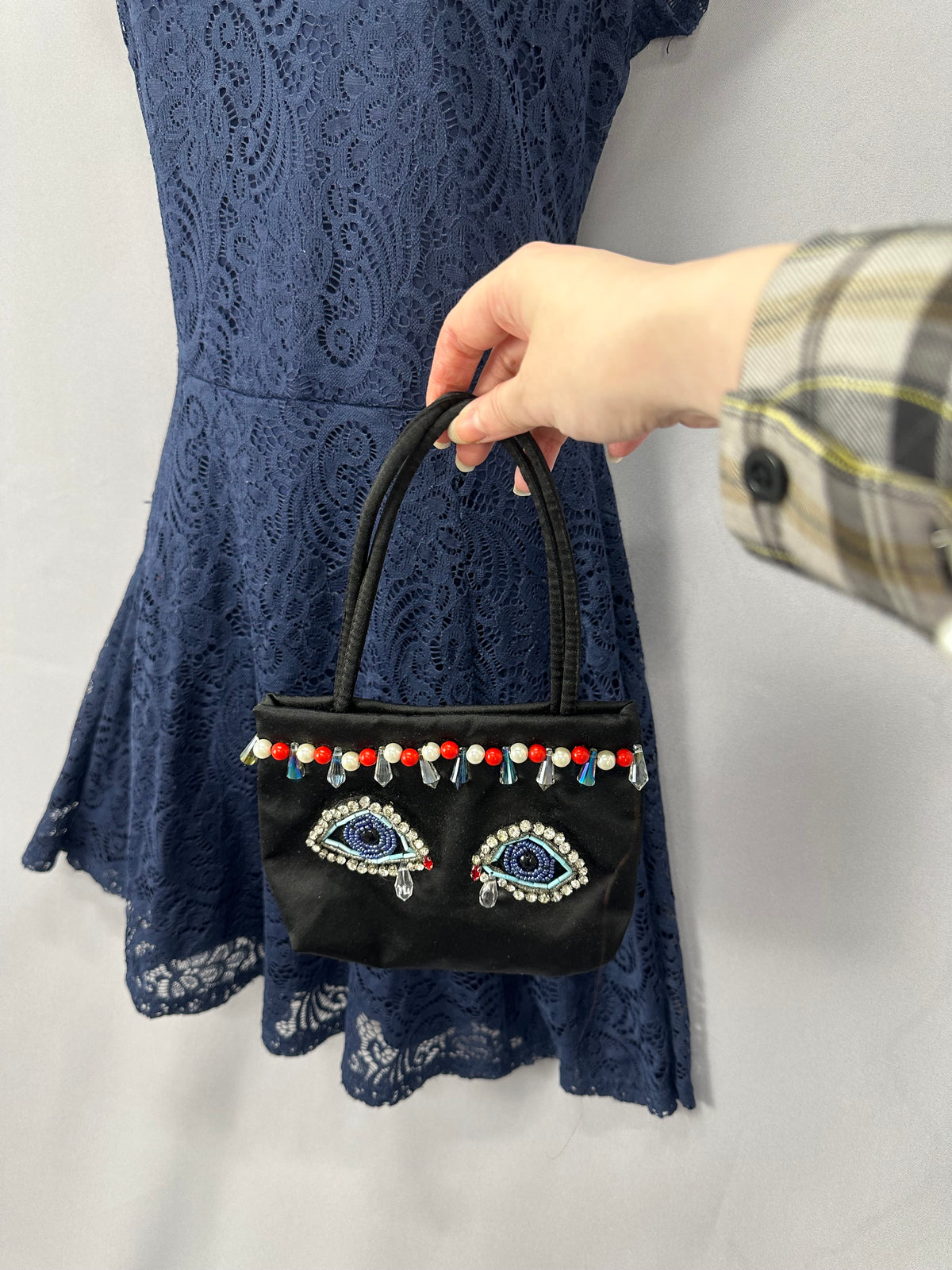 Striking new one of a kind Reworked by nicolle One of a kind beaded eye evening party black bag