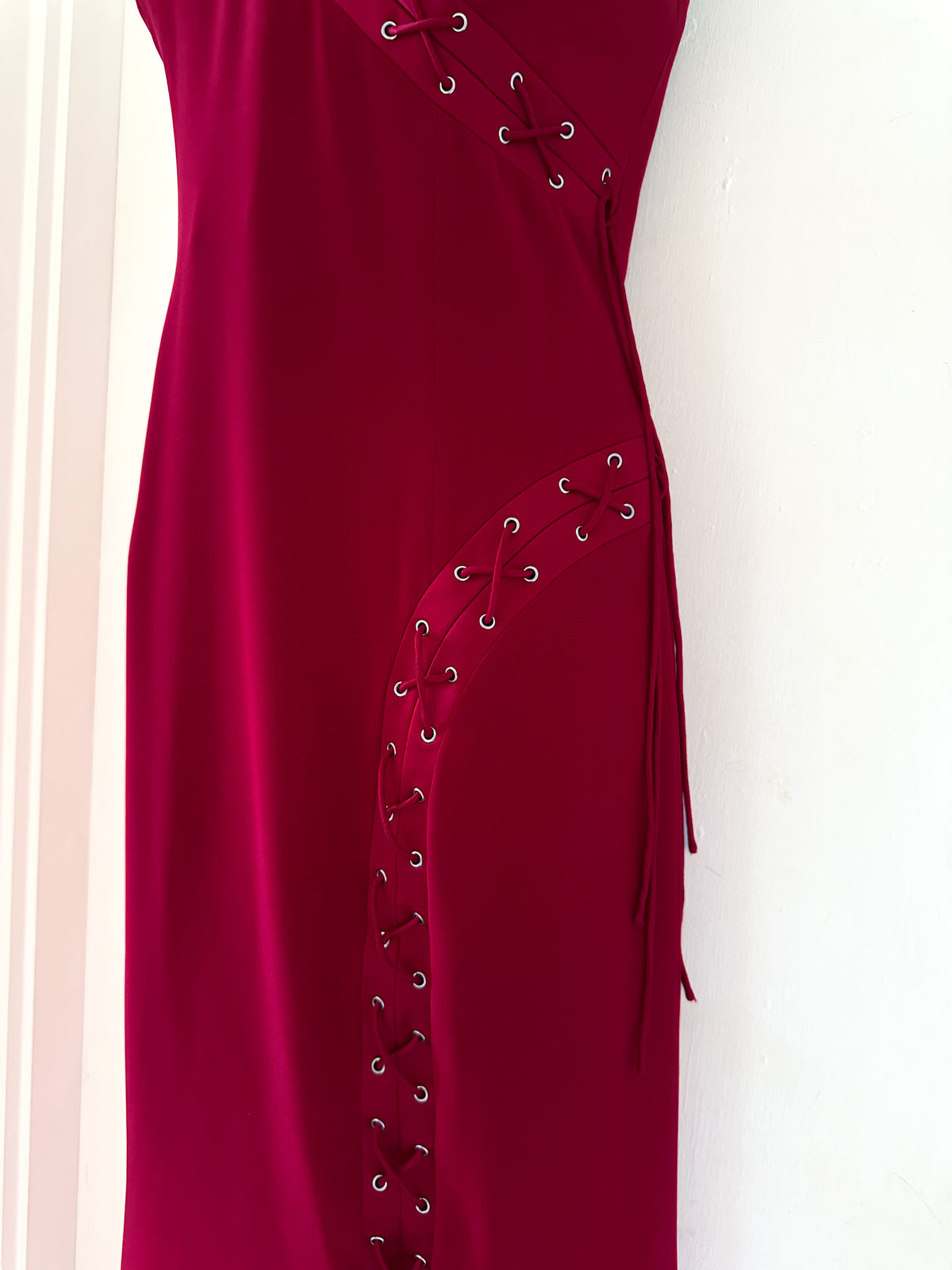 John Charles red one shoulder lace up formal occasion evening long maxi dress 12