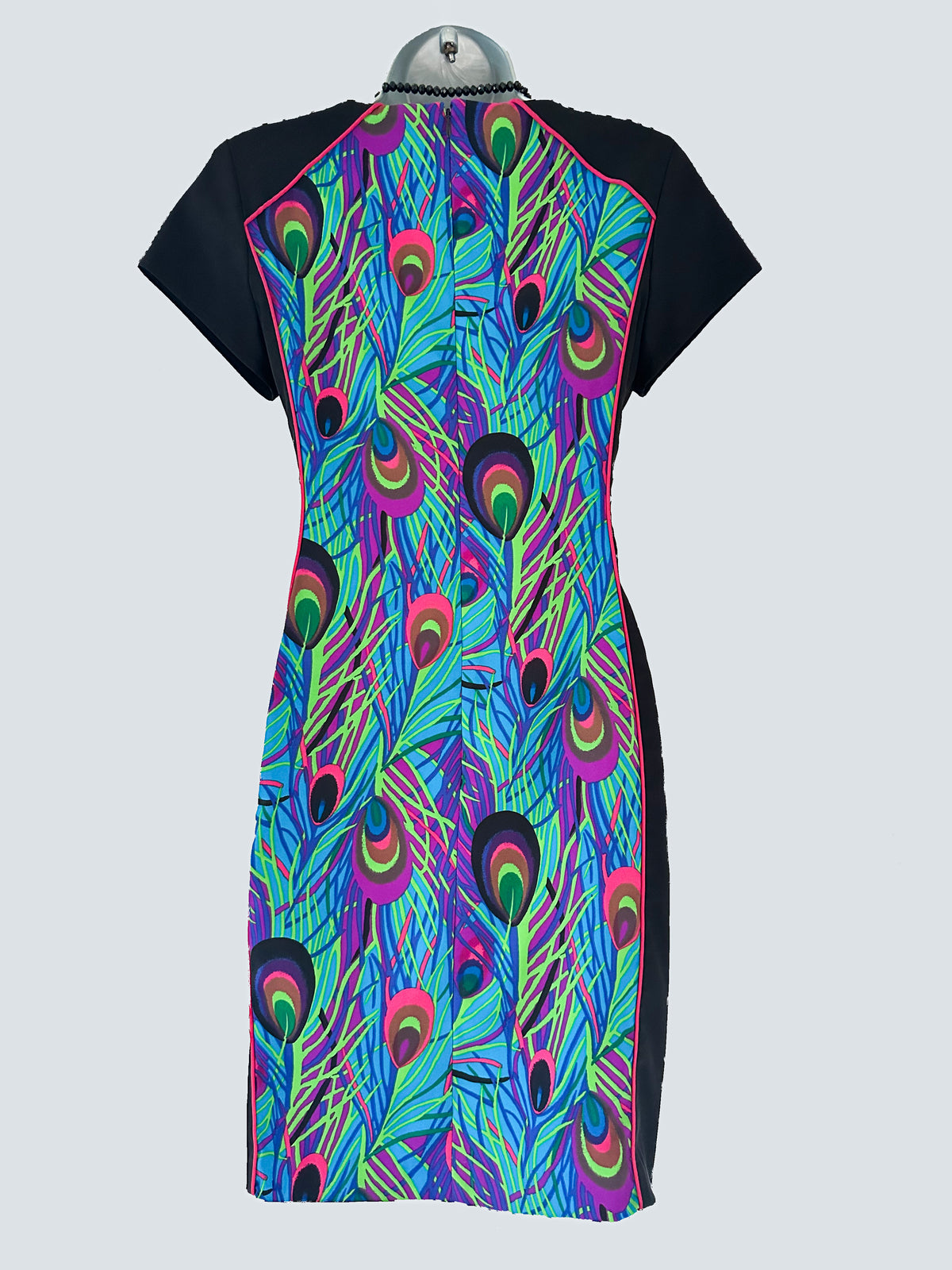 Definitions black multi peacock feather slim fit occasion above  knee dress 10