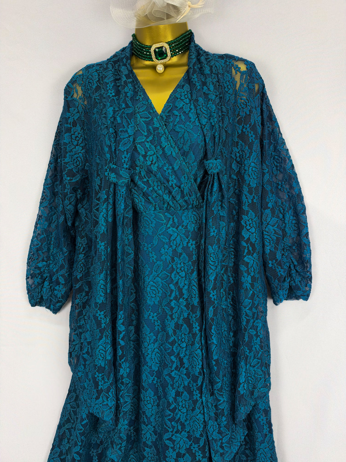 Stunning new Nightingales teal lace maxi mother of the bride/groom lace long dress suit uk 20