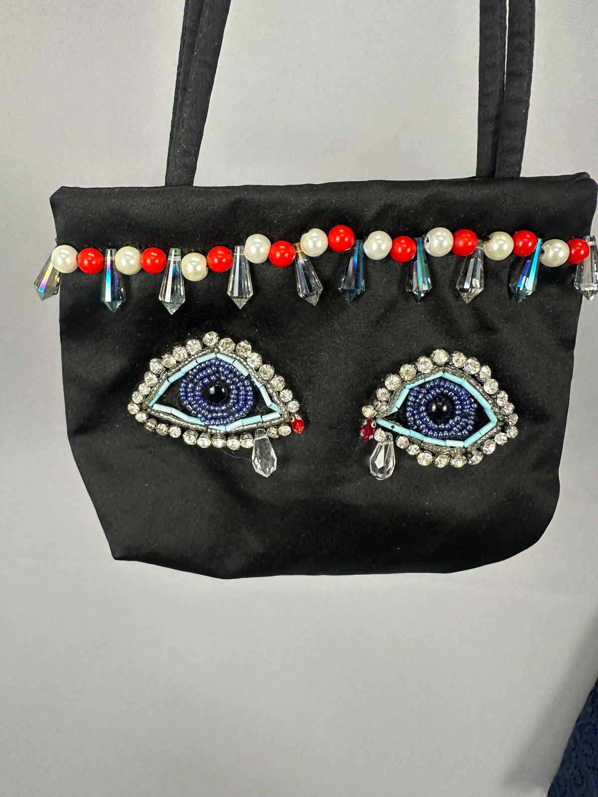 Striking new one of a kind Reworked by nicolle One of a kind beaded eye evening party black bag