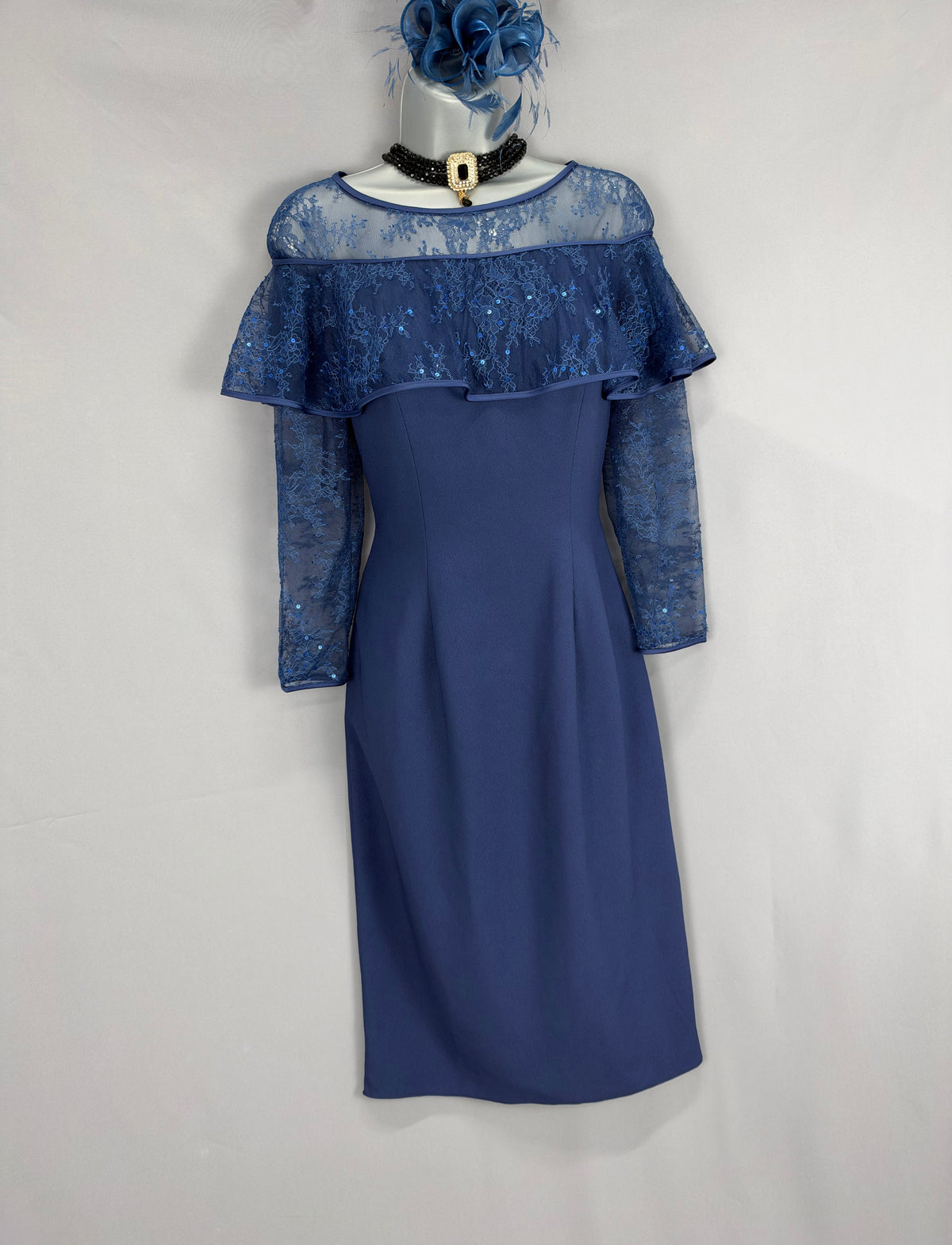 New Veromia navy lace mother of the bride/groom padded bust wedding  dress uk 10