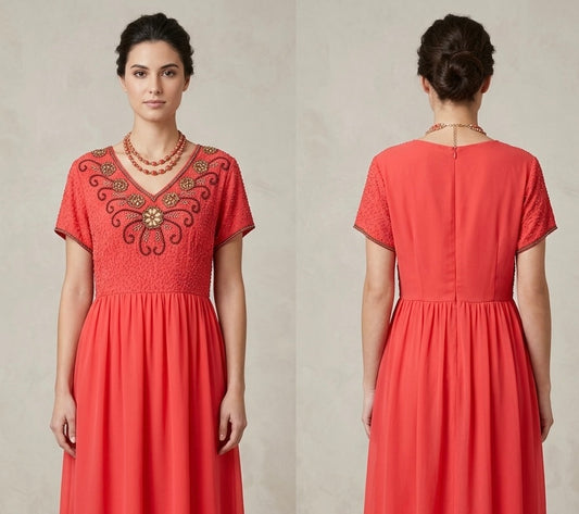 Lovedrobe embellished orangey peach short sleeve occasion over the knee dress size 22