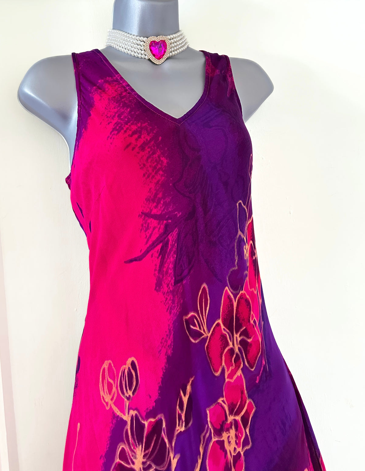 Adini pink/purple floral printed sleeveless summer boho calf length dress size M (Uk 14)