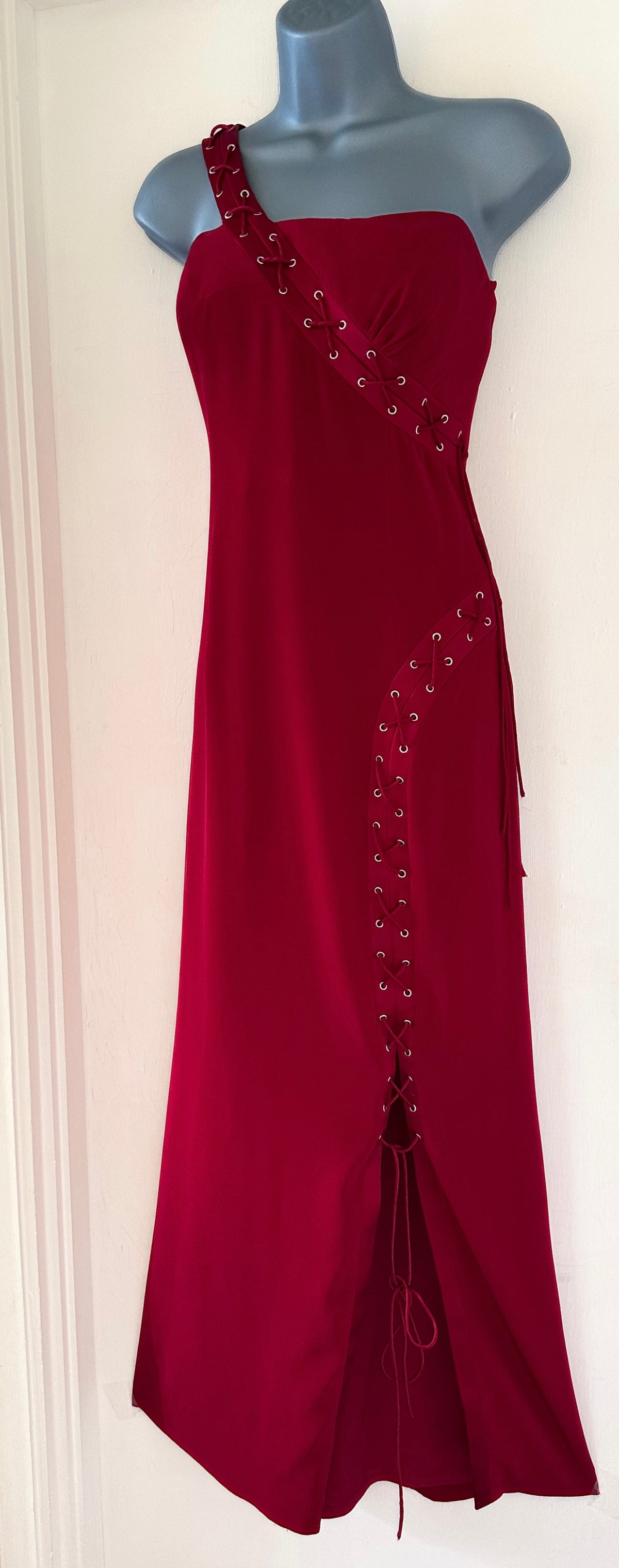 John Charles red one shoulder lace up formal occasion evening long maxi dress 12