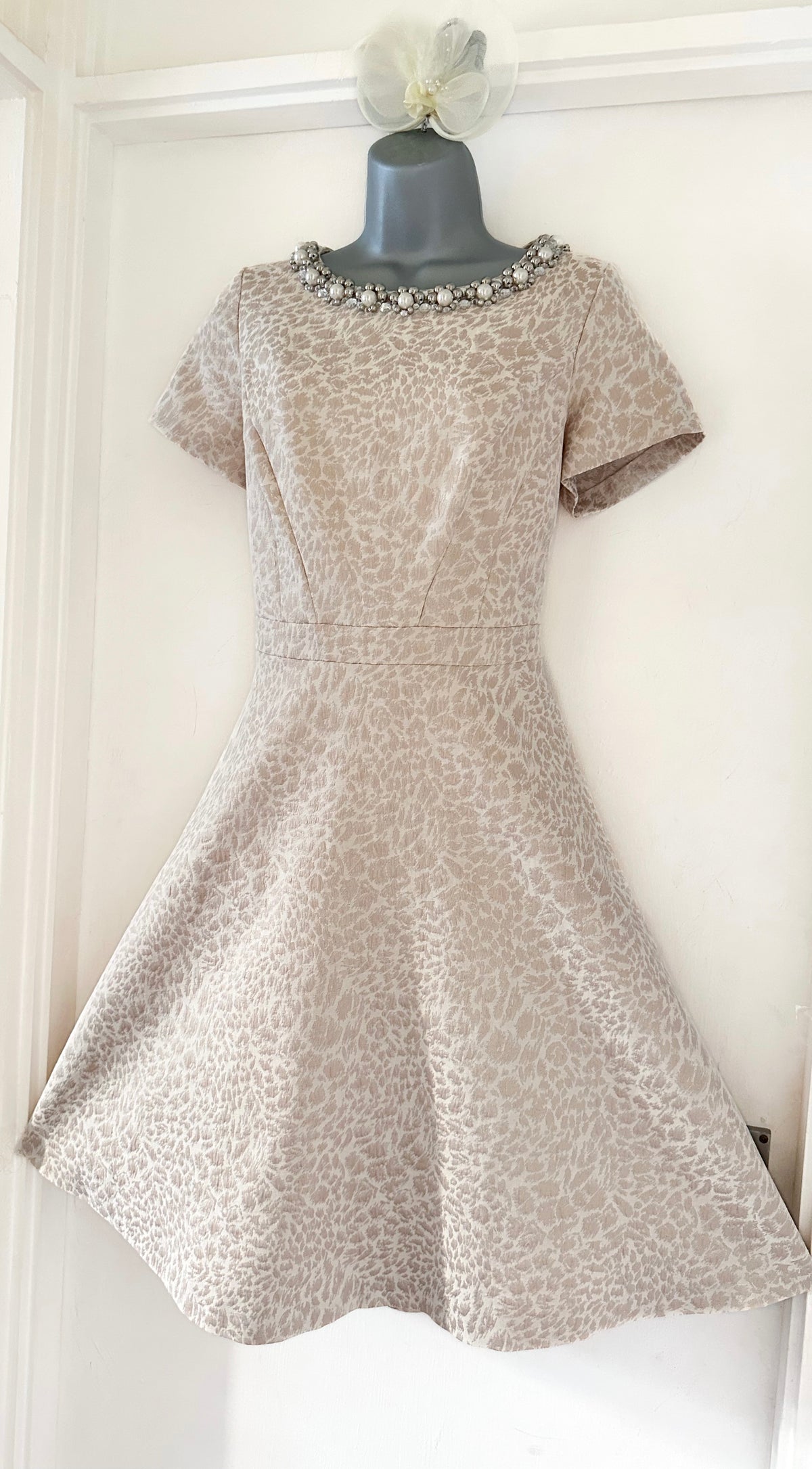M&S Collection champagne beaded neckline mother of the bride a-line dress 16