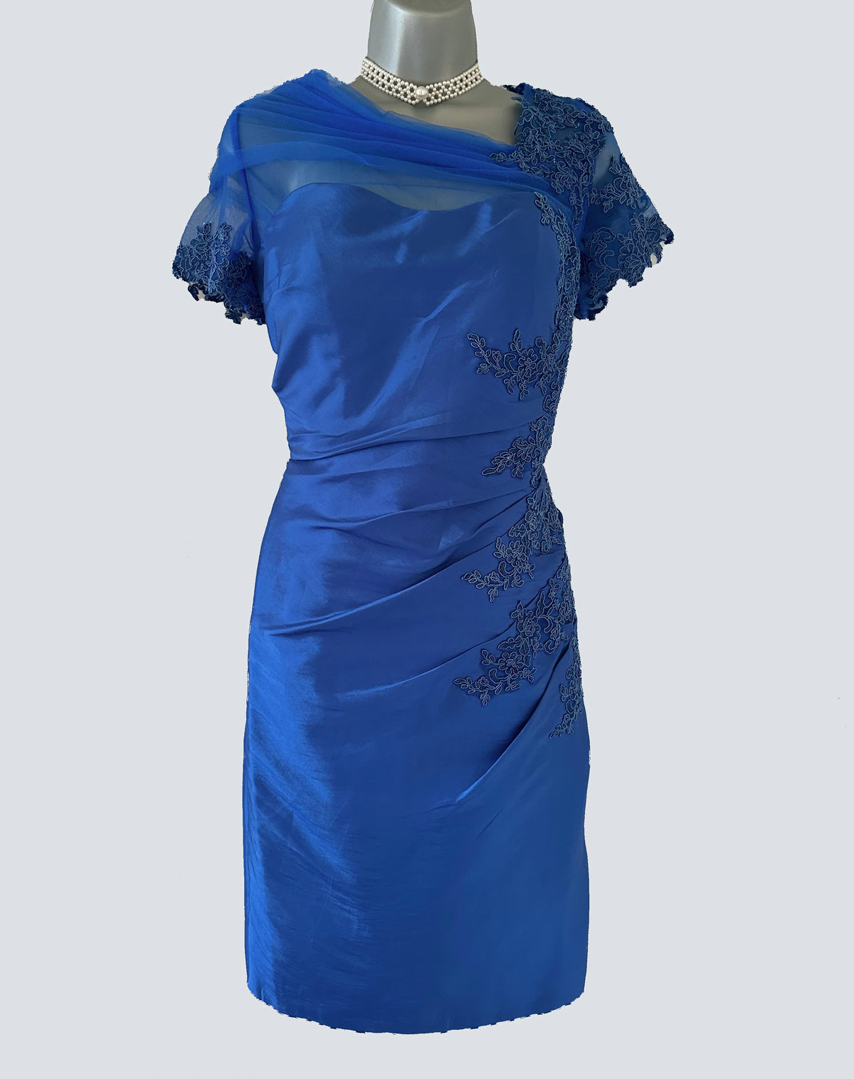 No label royal blue embroidered mother of the bride knee length occasion dress size 8