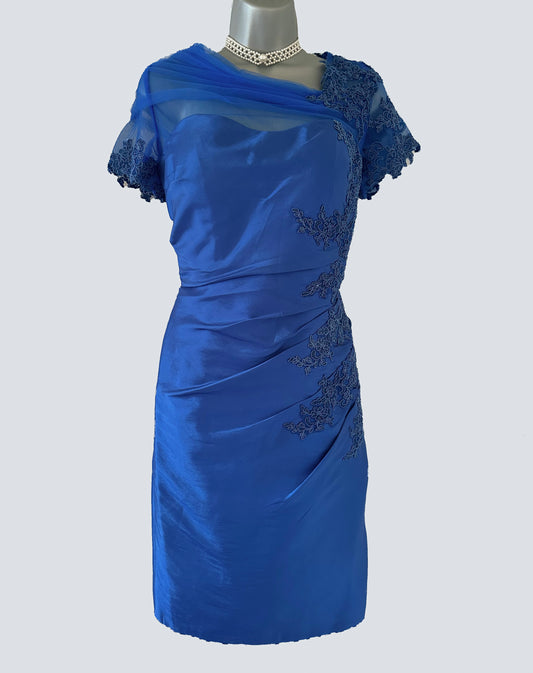 No label royal blue embroidered mother of the bride knee length occasion dress size 8