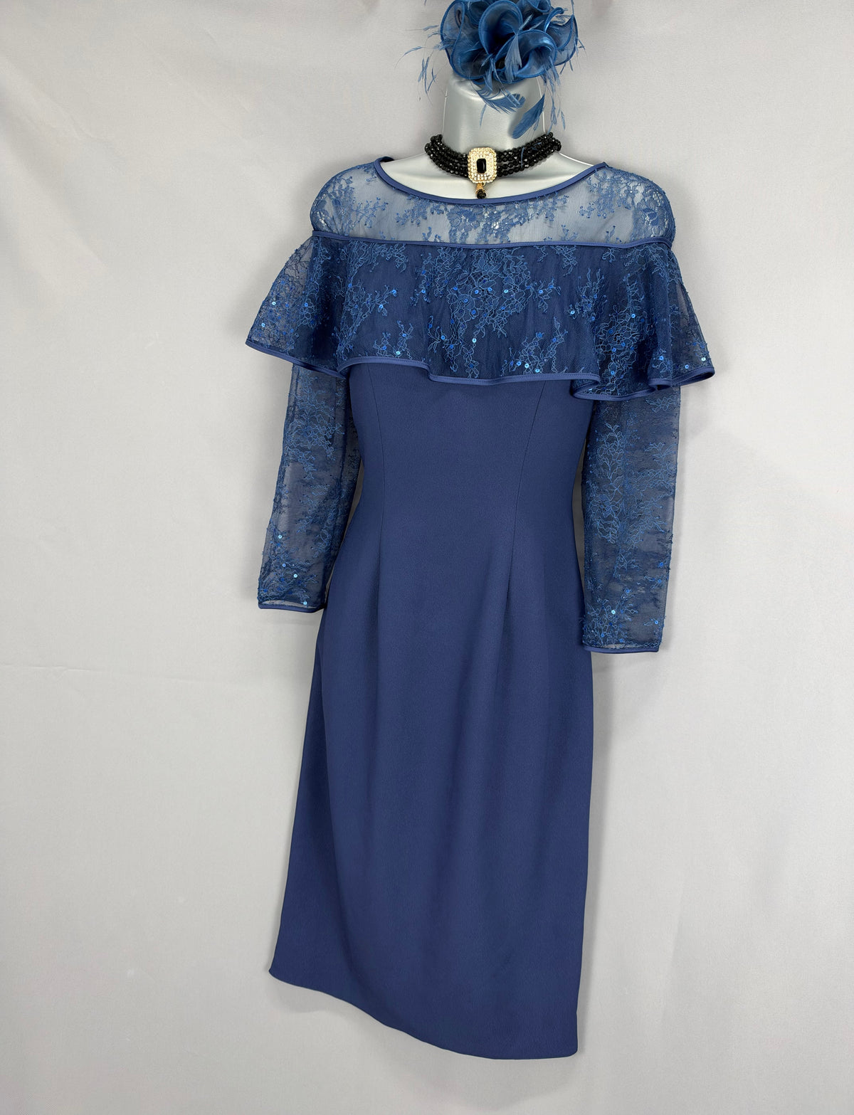 New Veromia navy lace mother of the bride/groom padded bust wedding  dress uk 10