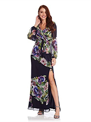 Adrianna Papell navy floral multi occasion wedding long maxi dress size 8