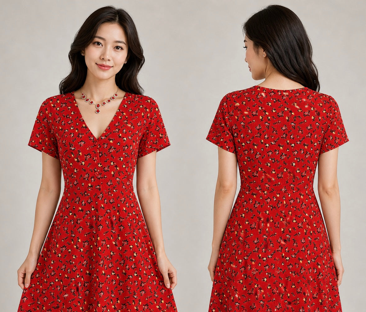Stunning Zara burnt orange multi floral print short sleeve a-line short pretty dress 8