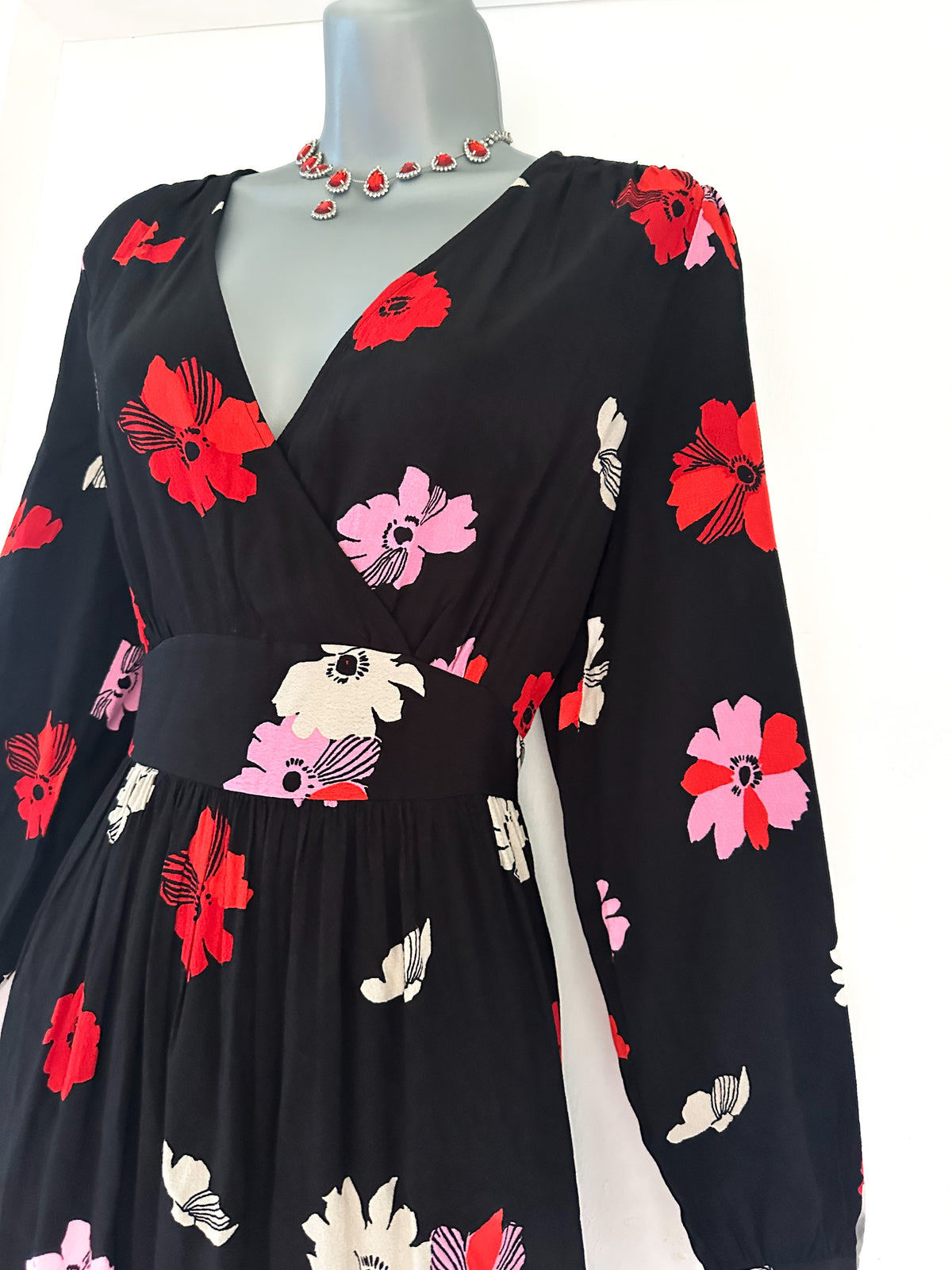 BNWT m&s collection black multi floral v-neck long dress size 8