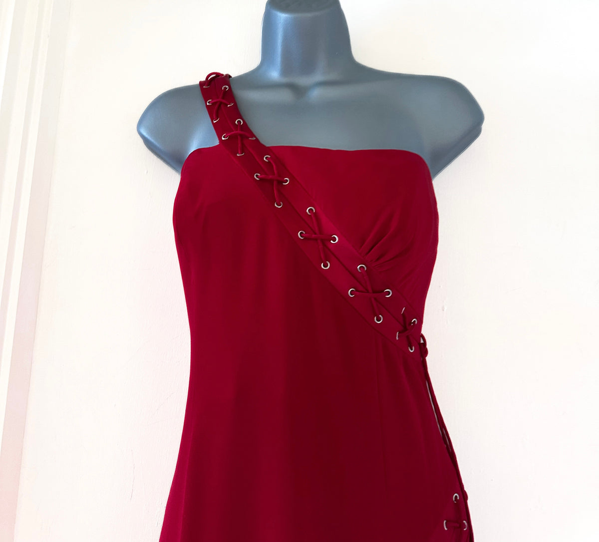 John Charles red one shoulder lace up formal occasion evening long maxi dress 12