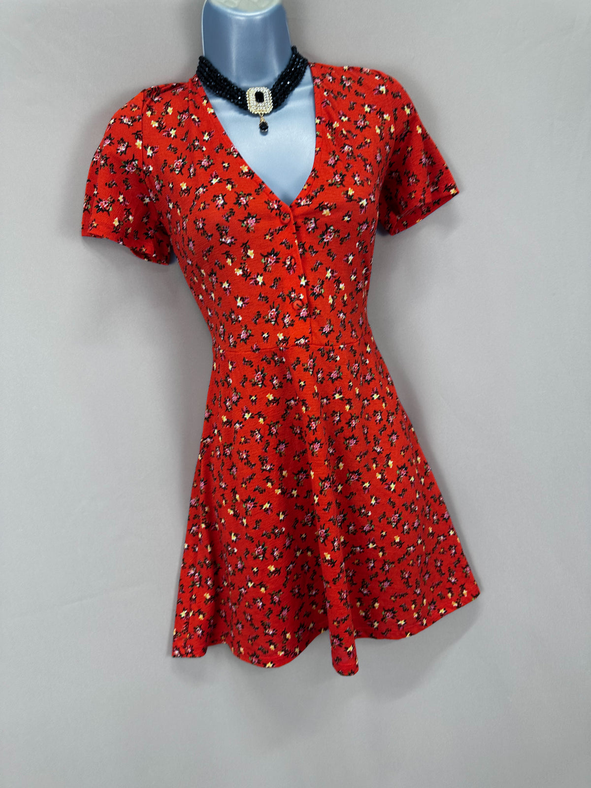 Stunning Zara burnt orange multi floral print short sleeve a-line short pretty dress 8