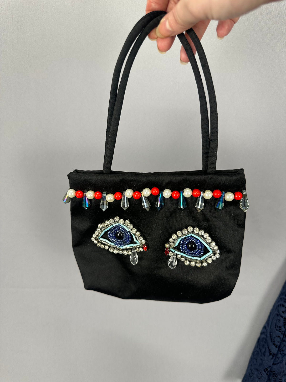 Striking new one of a kind Reworked by nicolle One of a kind beaded eye evening party black bag