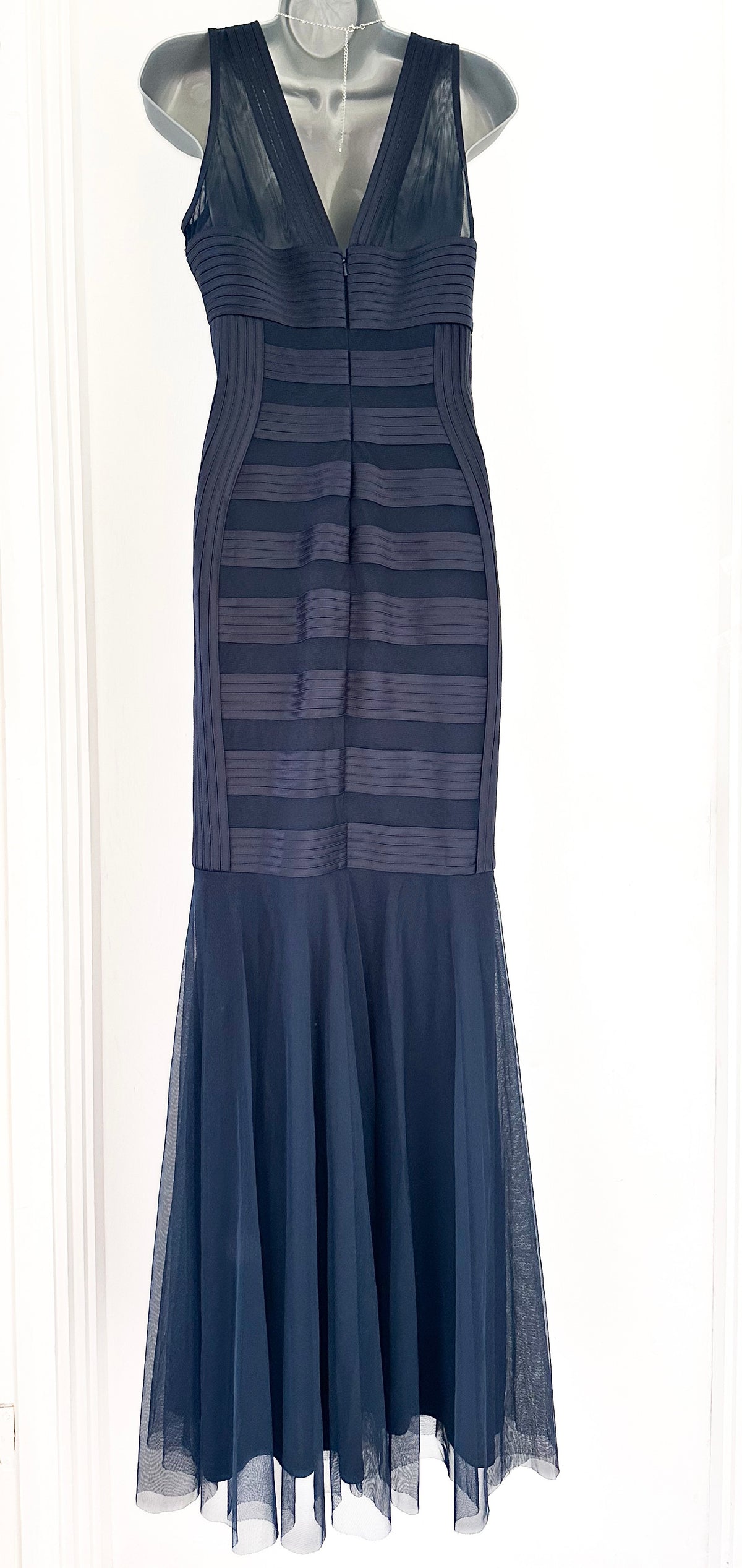 JS Collections navy v-neck evening occasion very long maxi dress size 14