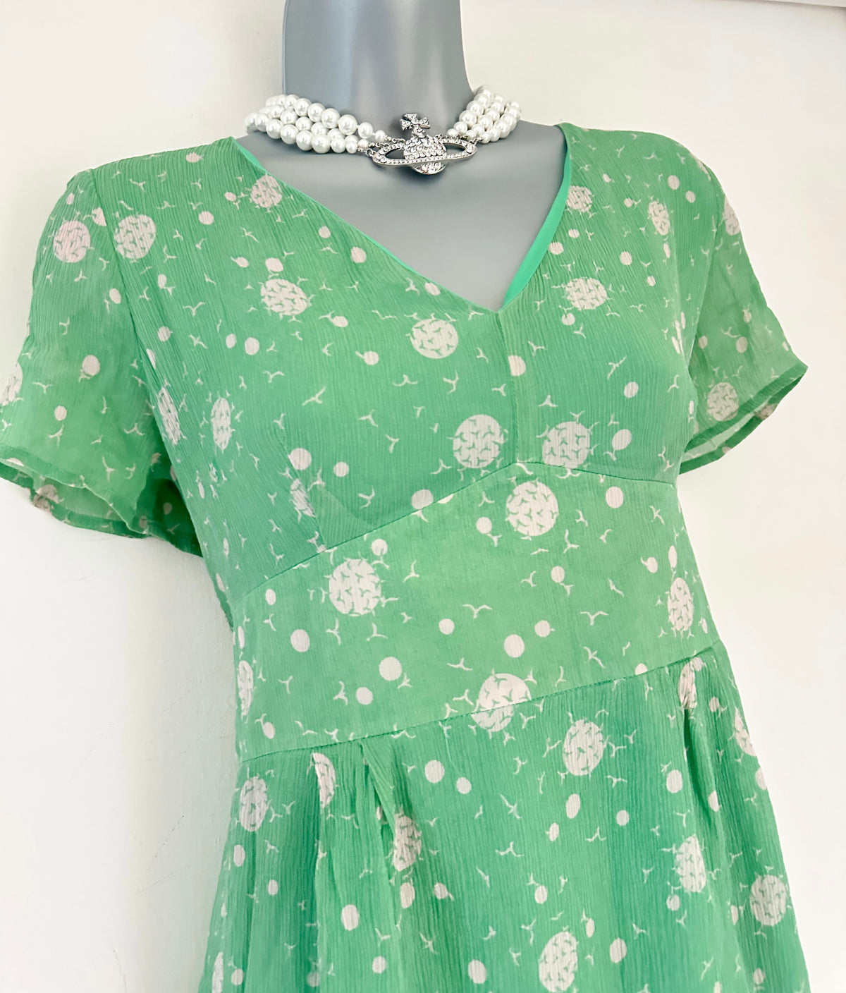 Dickens and Jones silk mint green printed short sleeve summer above knee dress size 14