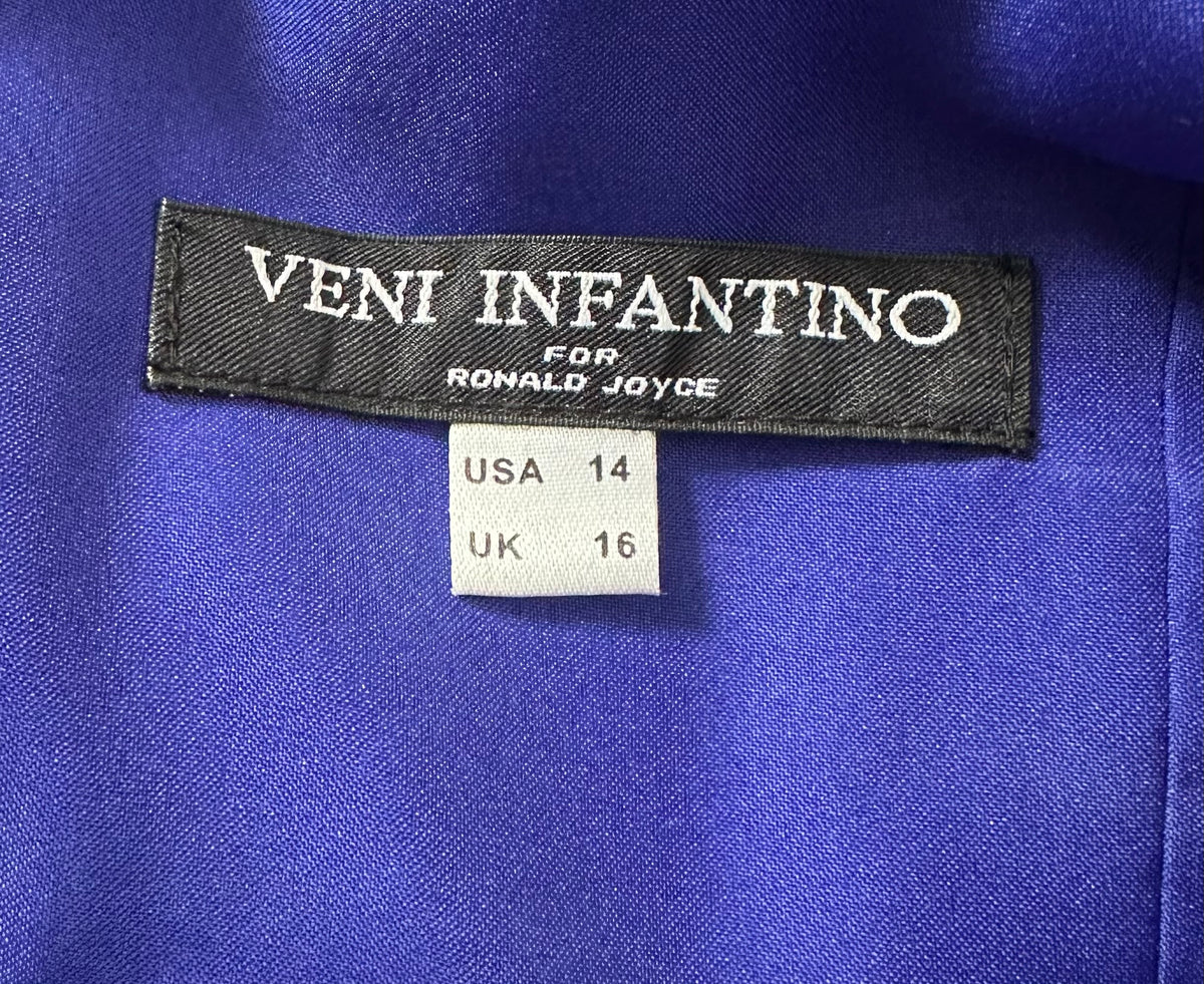 Veni Infantino pleated style jewel midnight blue detail occasion wedding midi dress size 16