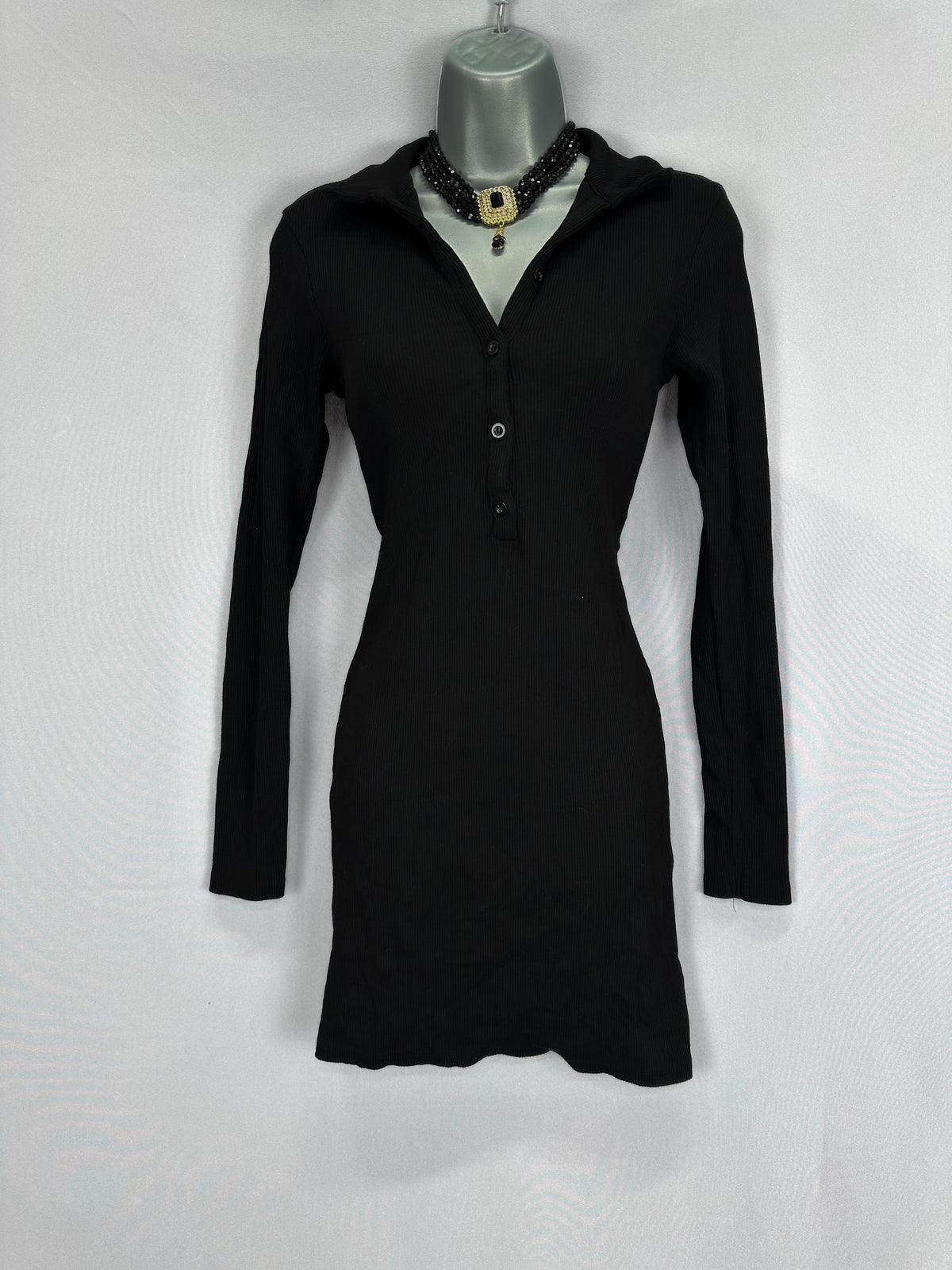 Misspap black cotton collared long short mini dress size 12
